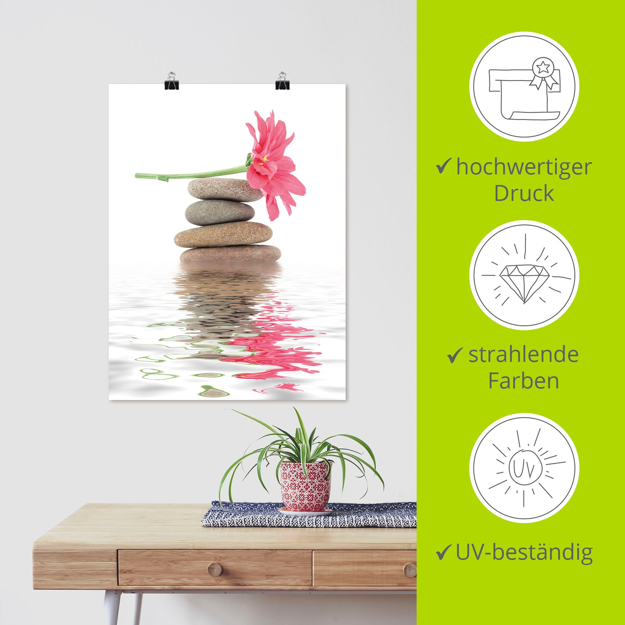Artland Wandbild »Zen Spa Steine mit Blumen I«, Zen, (1 St.), als Leinwandbild, Poster in verschied. Größen