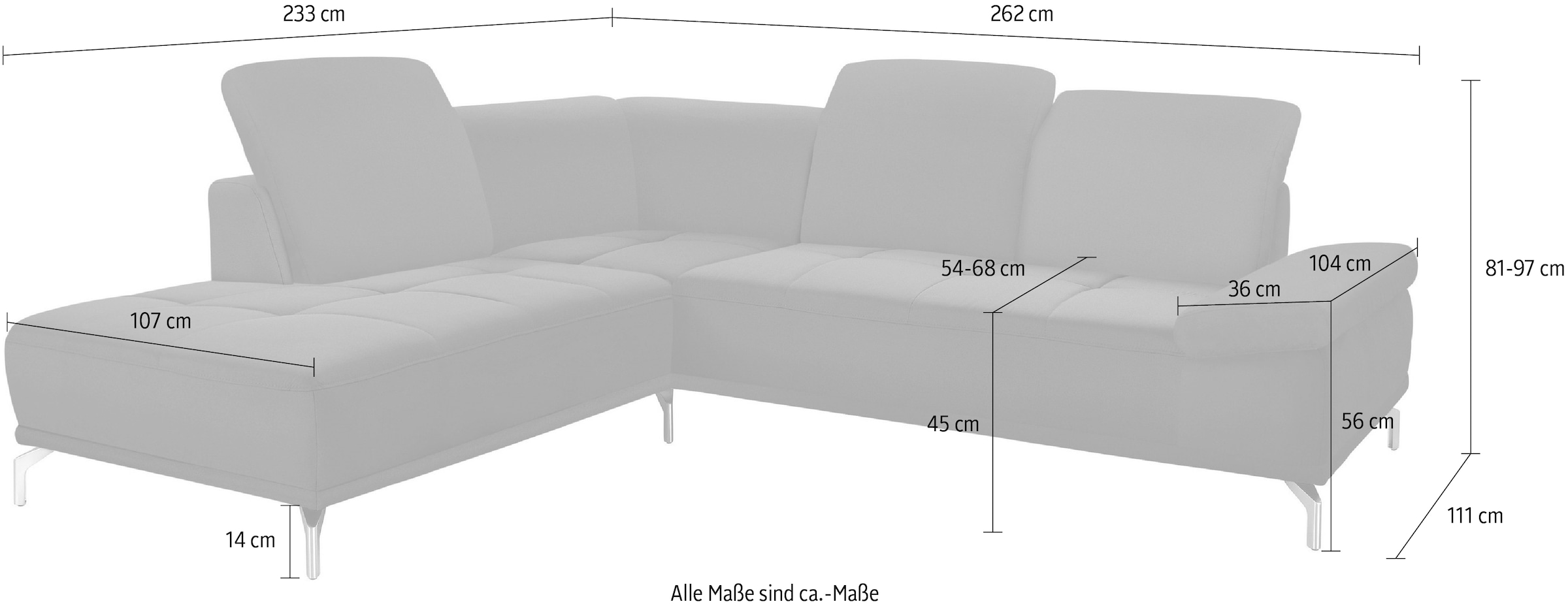 OTTO home Ecksofa »Caluna« Inkl.Sitztiefenverstellung, wahlweise mit Kopf- und Armteilverstellung
