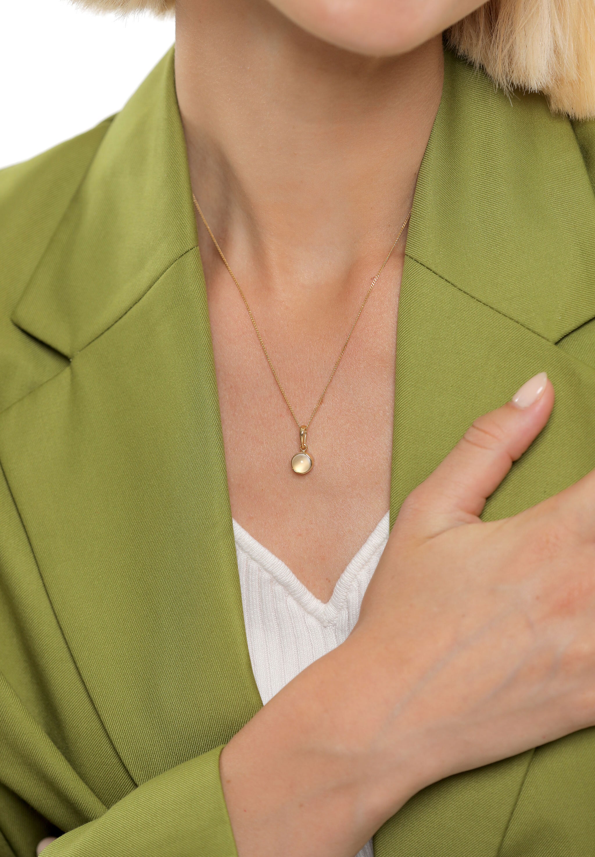 Elli Silberkette »Halskette Klassik Mondstein Edelstein Rund Natur 925 Silber«