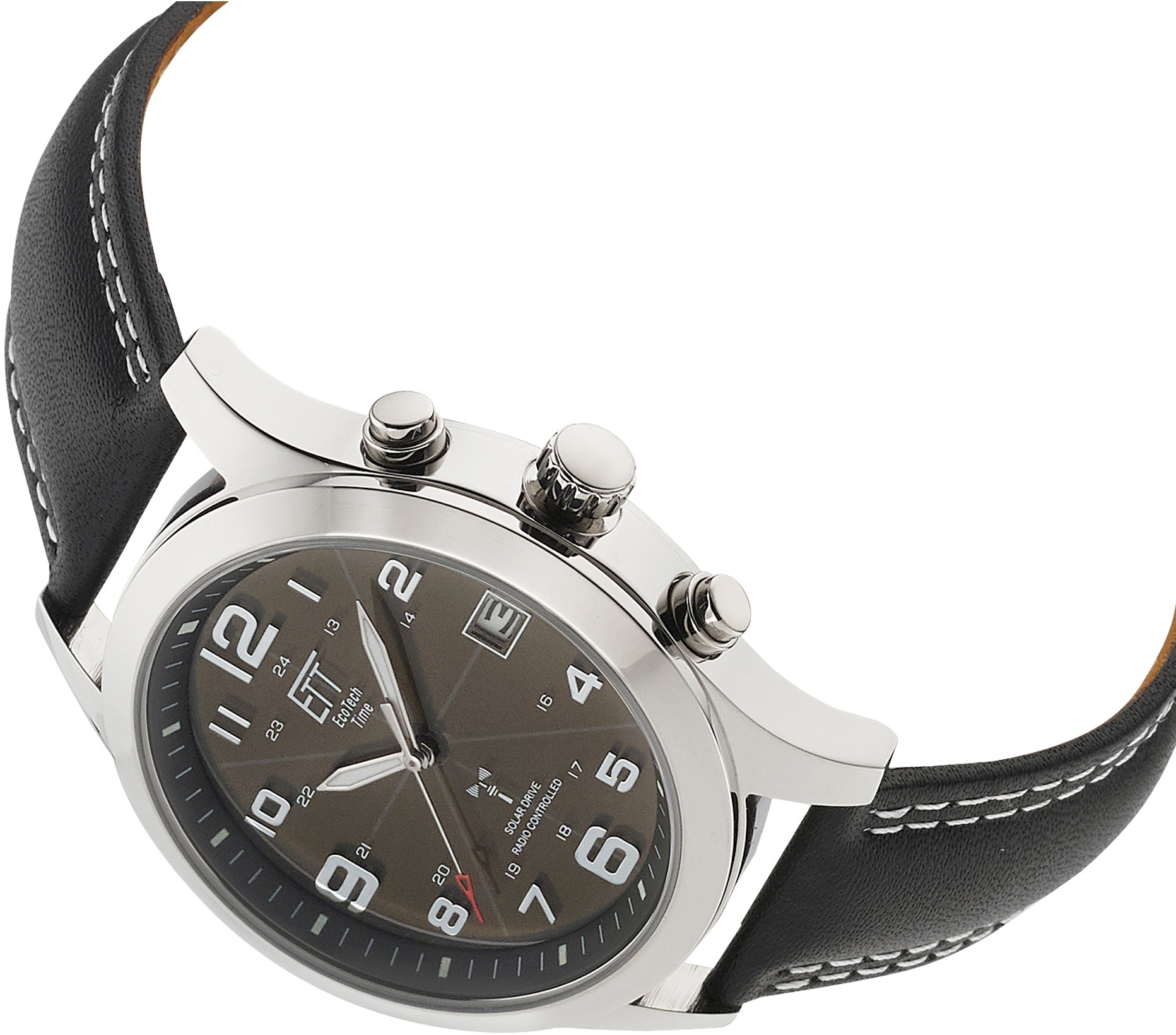 ETT Funkuhr »Gobi«, Armbanduhr, Herrenuhr, Datum, Solar, Lederarmband