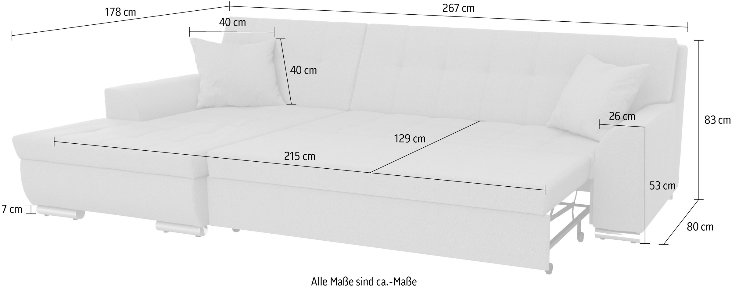 DOMO collection Ecksofa Treviso, wahlweise mit Bettfunktion, incl. Zierkissen