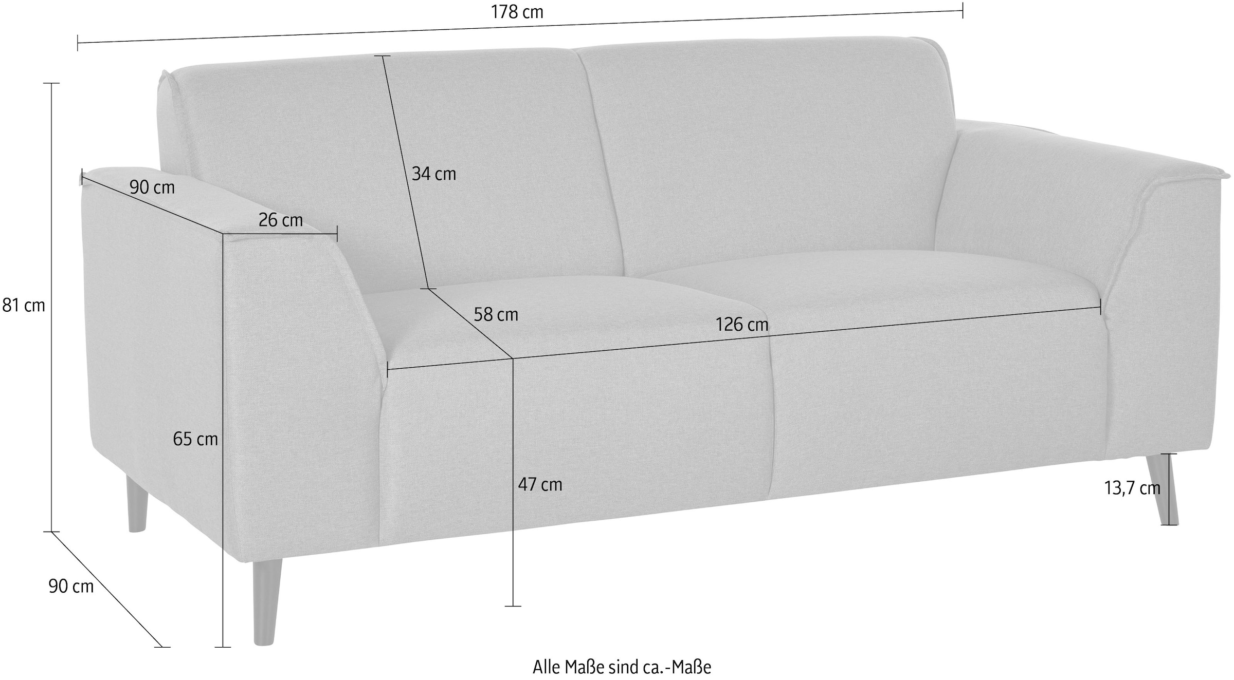 DOMO collection 2-Sitzer »Amora moderne Formensprache, tolle Verarbeitungsdetails,  komfortabel« mit Federkern für hohen Sitzkomfort