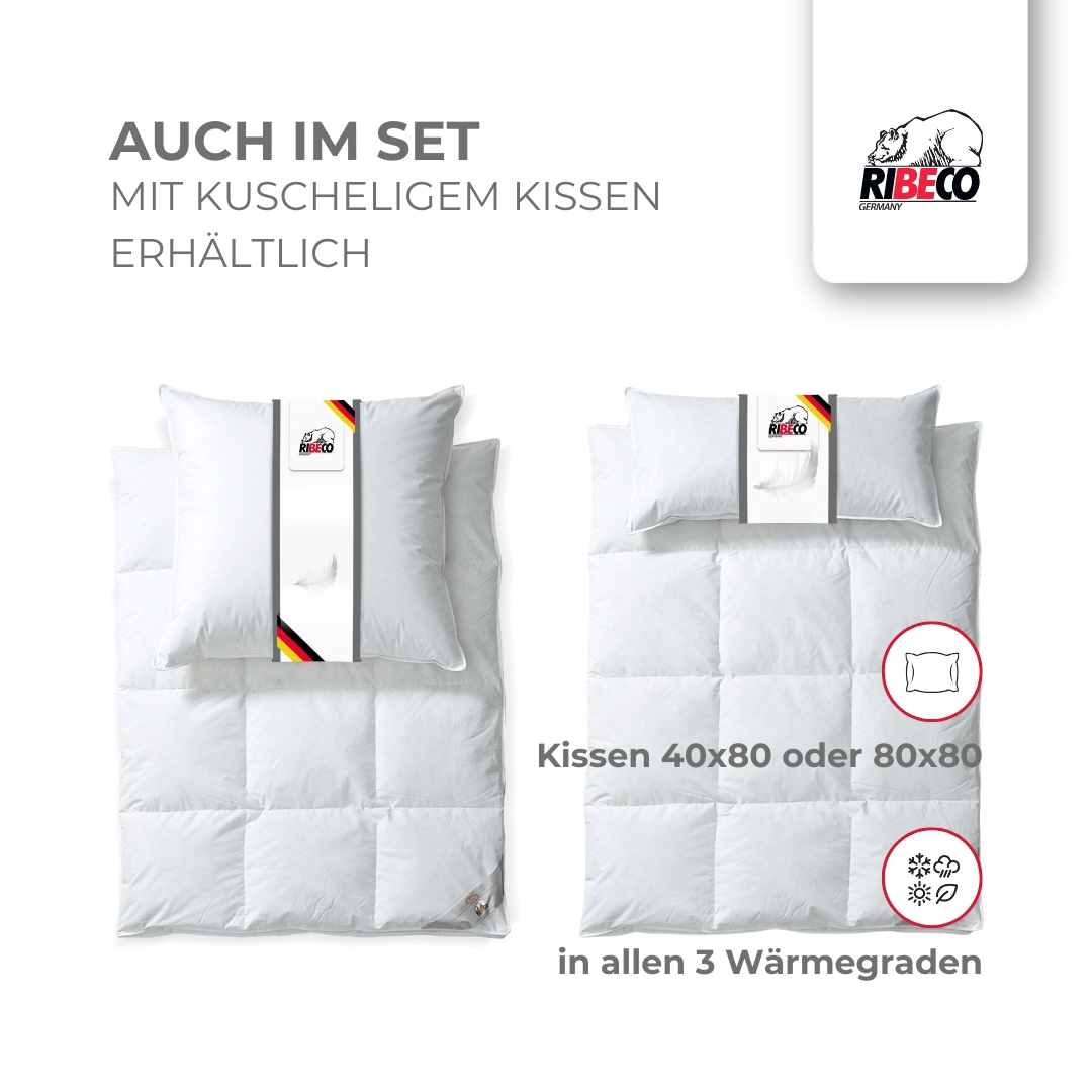 RIBECO Federbettdecke »Laram, Bettdecken für Sommer oder Winter, Made in Germany«, warm, Füllung 90% Federn, 10% Daunen, Bezug Baumwolle, (1 St.), Super Preis-Leistung, Bettdecke 135x200 cm oder 155x220 cm, Decke