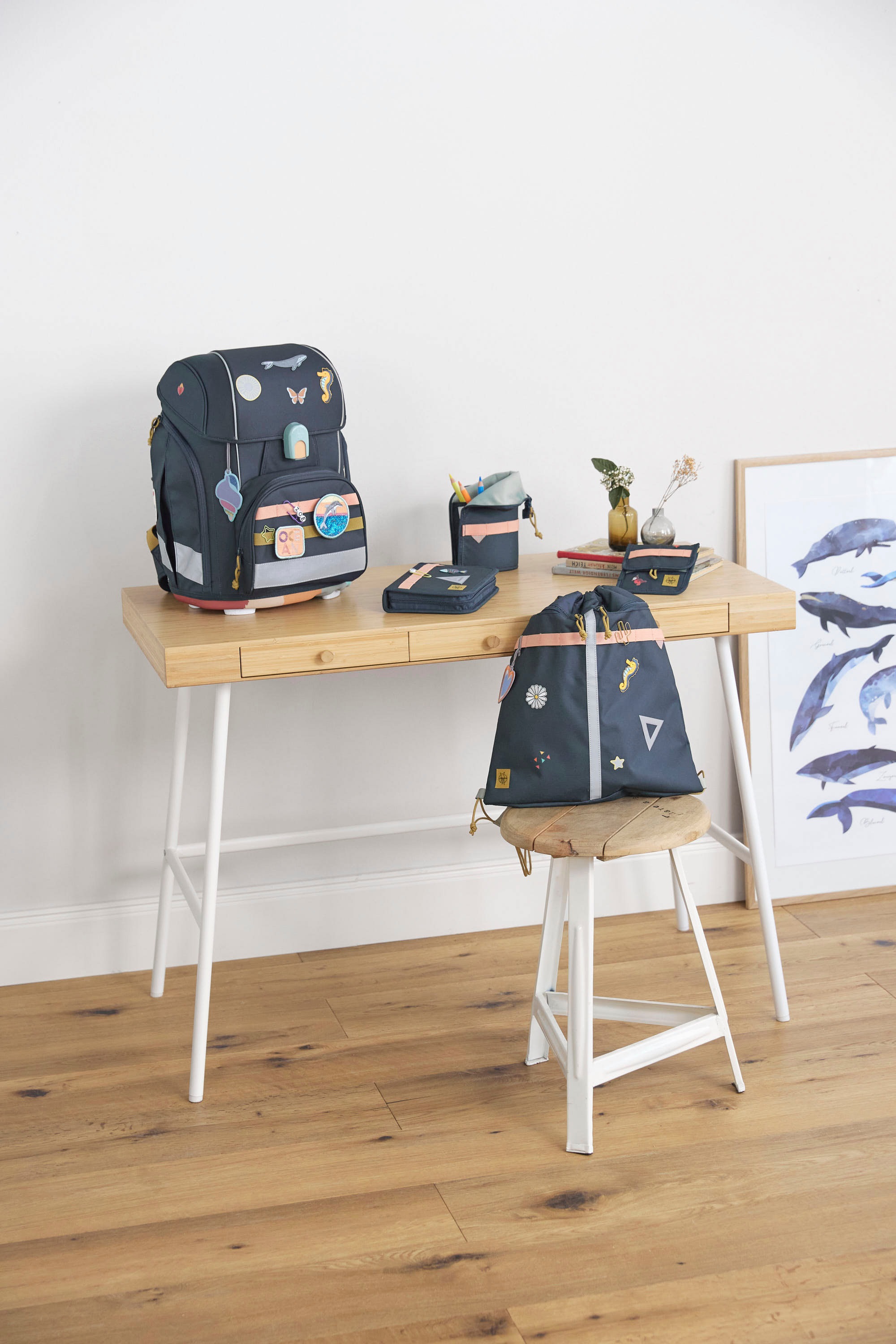 LÄSSIG Schulranzen »Unique, Boxy, Ocean Edition, dark blue«, Reflektoren, PETA-approved vegan; aus recycelten PET-Flaschen