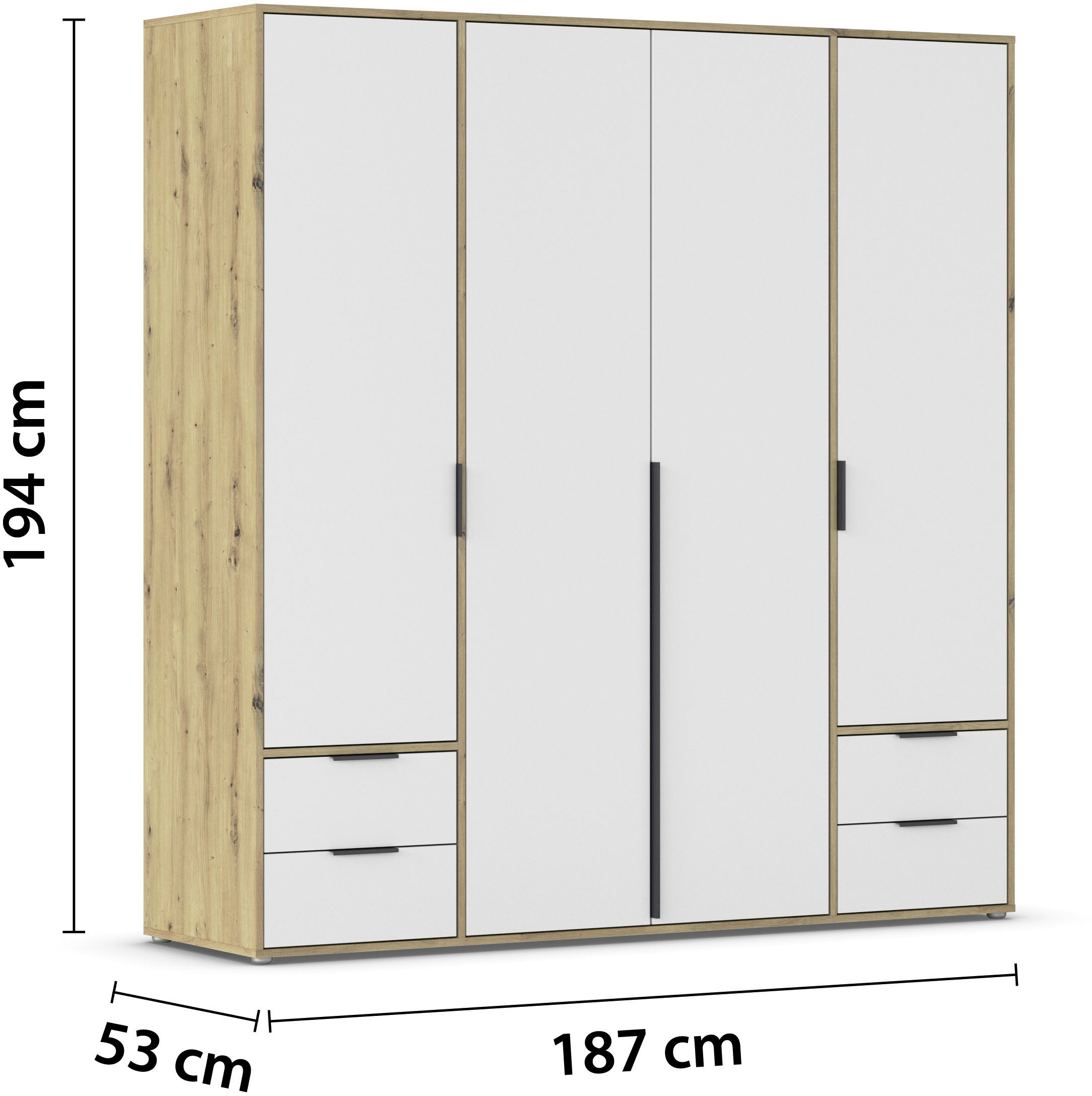 rauch Drehtürenschrank »Kleiderschrank Schrank Garderobe Wäscheschrank NAGATA viel Stauraum«, (in 3 verschiedenen Ausstattungen BASIC/CLASSIC/PREMIUM), mit Schubladen sowie Stangengriffen TOPSELLER MADE IN GERMANY