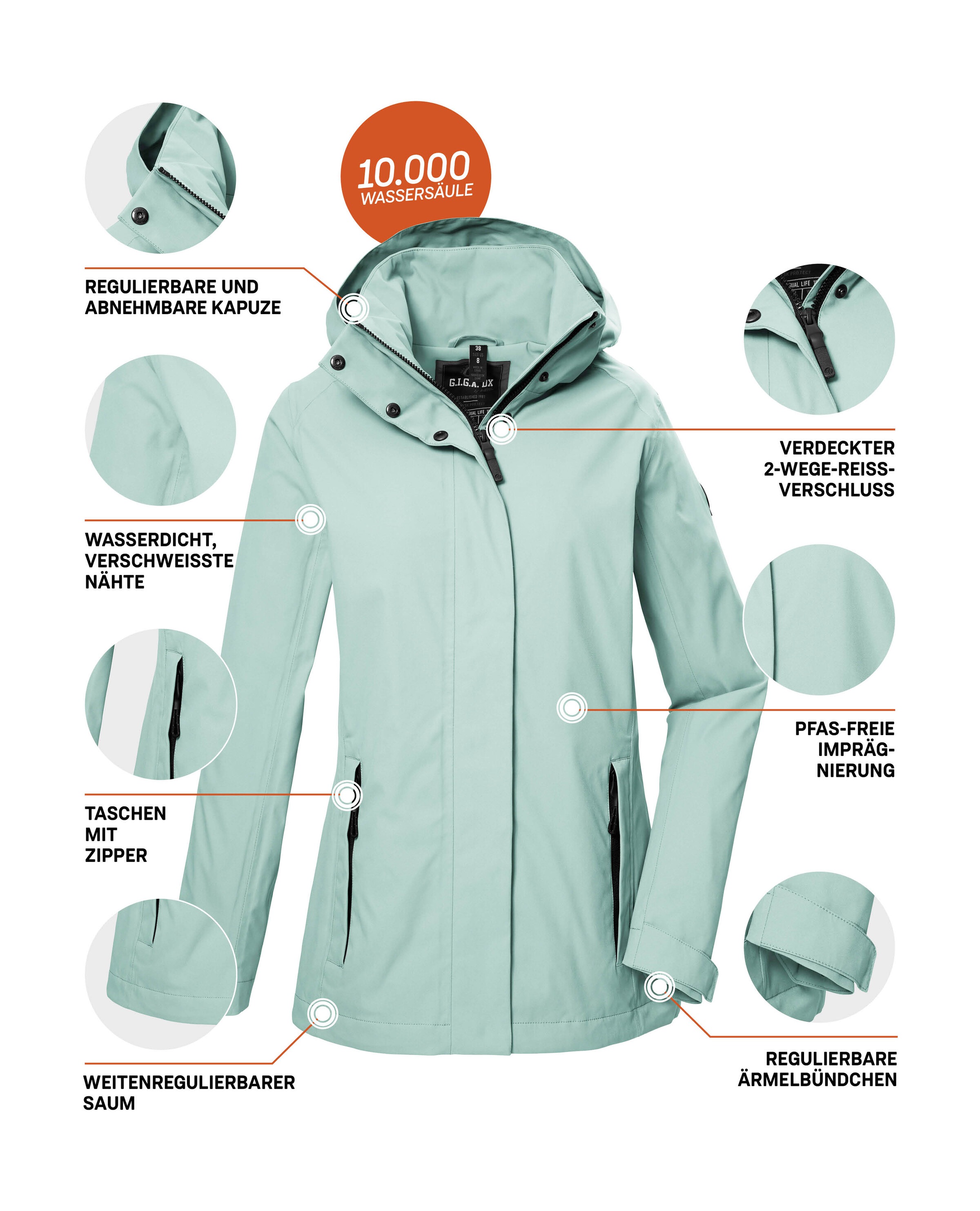 G.I.G.A. DX by killtec Funktionsjacke »GS 53 WMN JCKT«, Wasser- und winddichte Damenjacke mit abnehmbarer Kapuze, atmungsaktiv