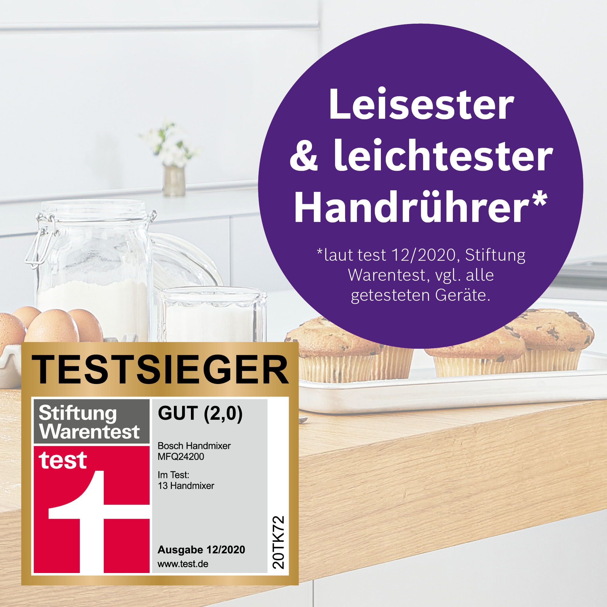 BOSCH Handmixer »CleverMixx MFQ24200, Edelst. Rührbesen/Knethaken, 4 Stufen, weiß« 400 W Auswurftaste, leichtes Gehäuse, Made in Europe