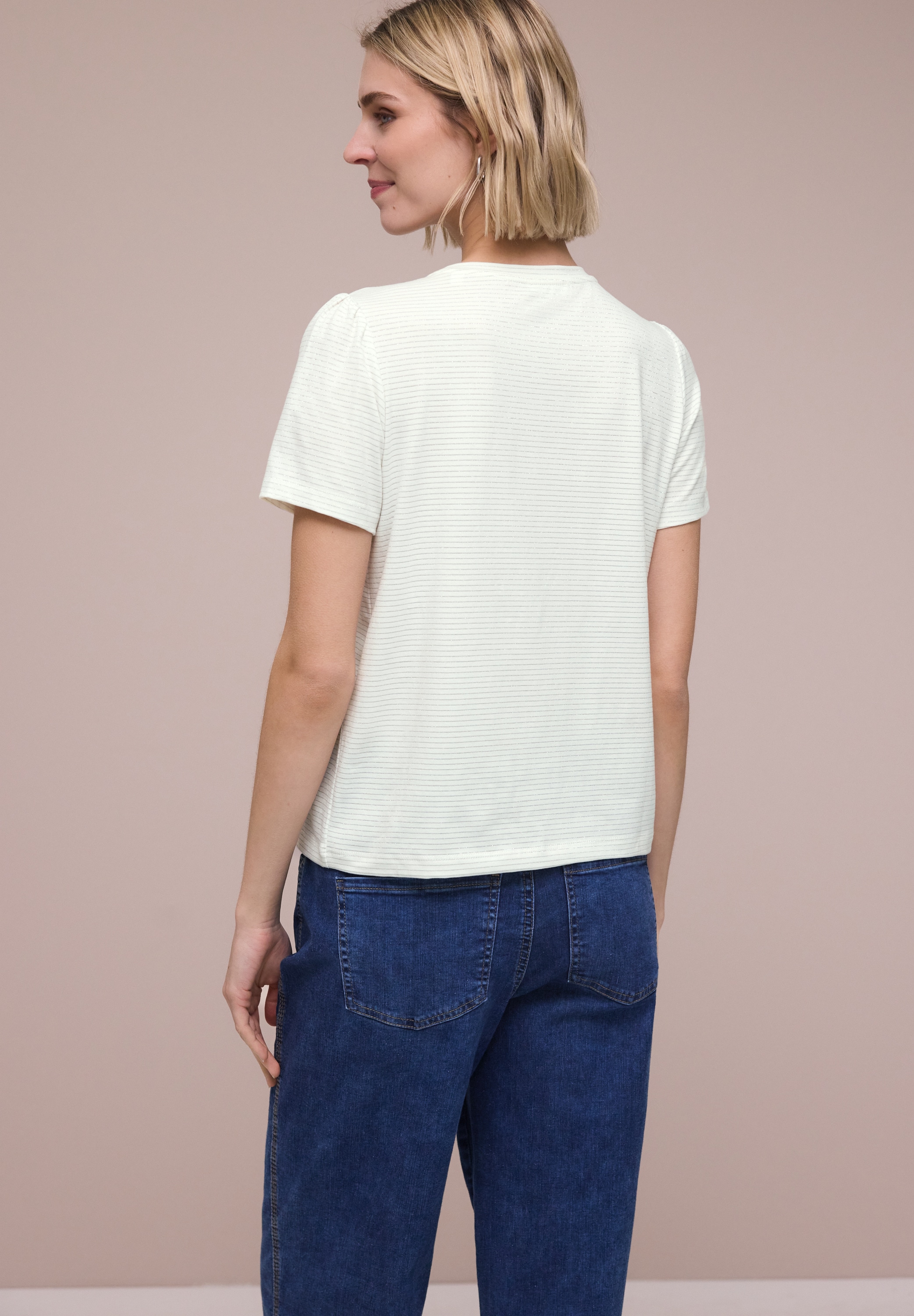 STREET ONE Kurzarmshirt Sommershirt mit Rundhals und Glitzerstreifen