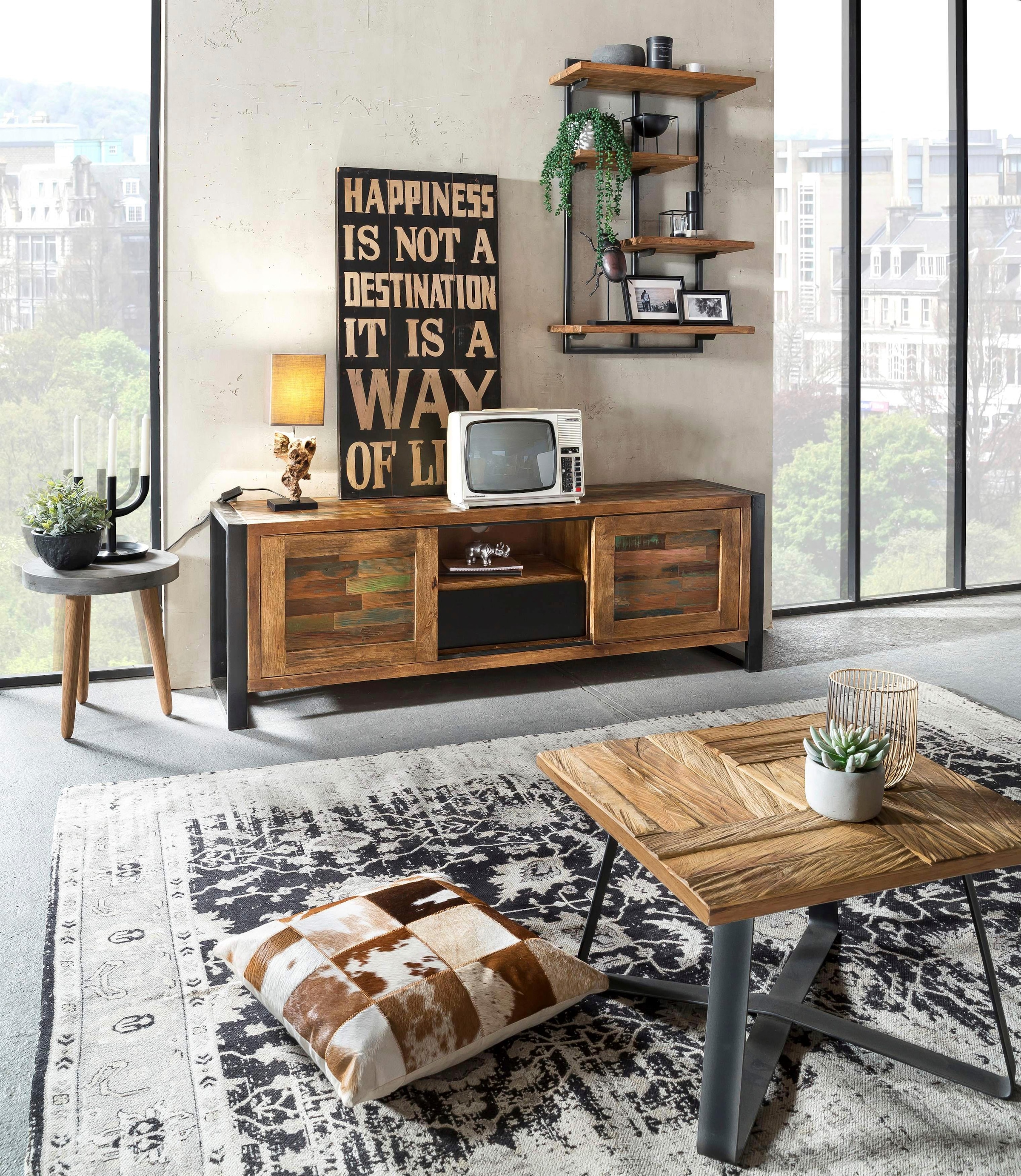 SIT Wandregal »Romanteaka« aus Altholz Teak und Metall, Shabby Chic, Vintage