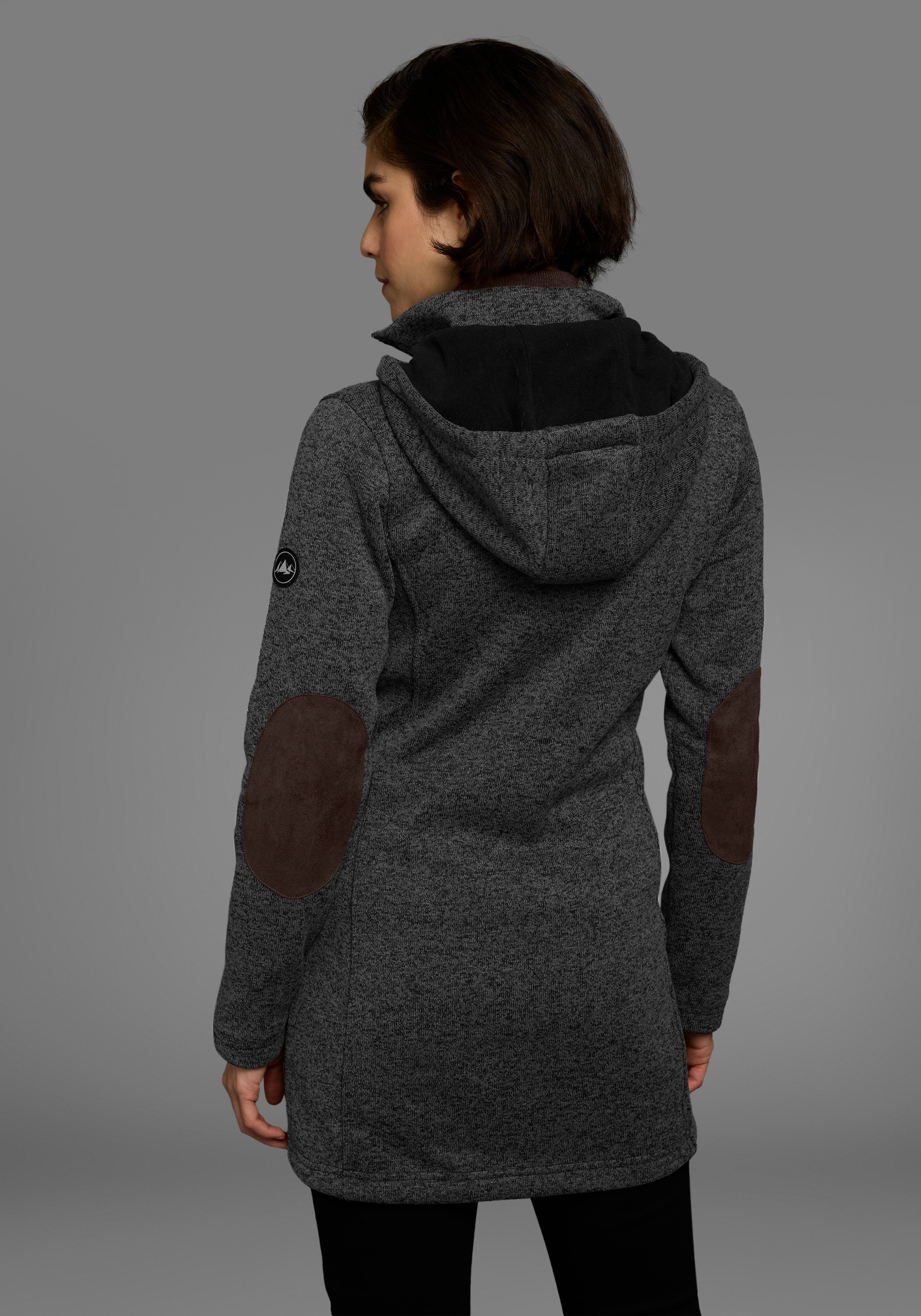 Polarino Strickfleecejacke, mit Kapuze, für den Übergang, aus Strickfleece, atmungsaktiv