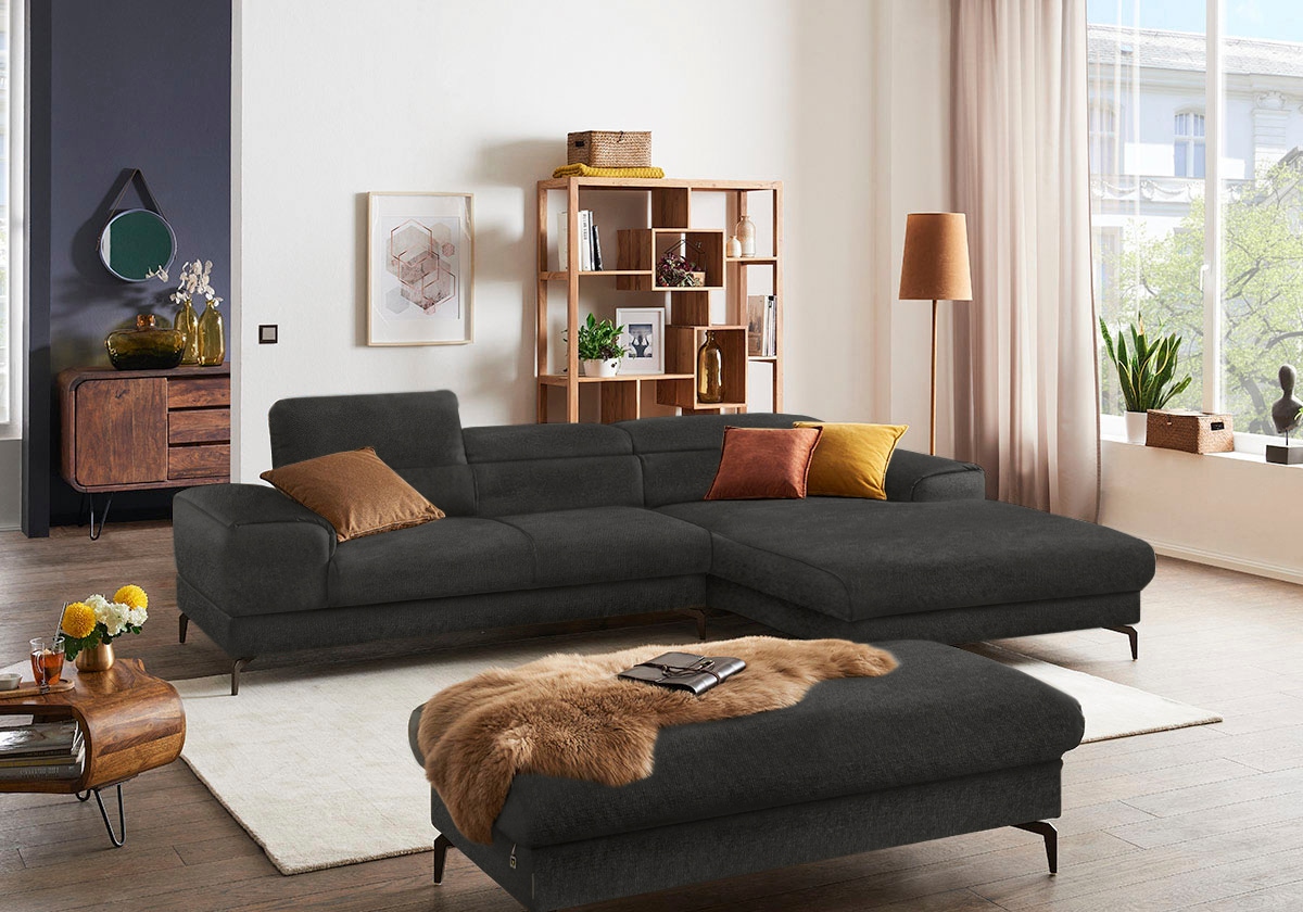W.SCHILLIG Ecksofa »Piedroo, Designsofa mit tollem Sitzkomfort, elegant und bequem, L-Form« Kopfteilverstellung, wahlweise mit Sitztiefenverstellung, Breite 303cm
