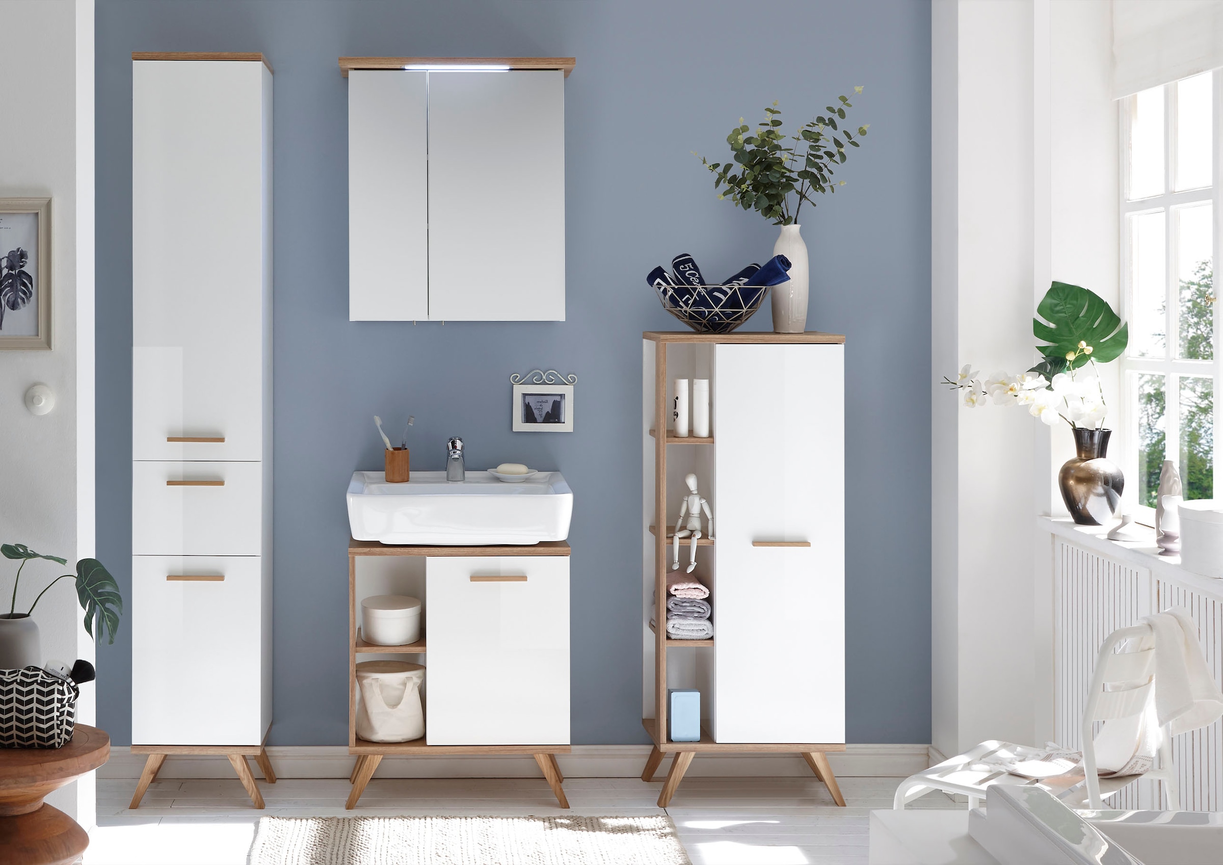 Saphir Hochschrank »Quickset Badschrank 35,5 cm breit, 2 Türen, 1 Schublade«, Badezimmer-Hochschrank inkl. Türdämpfer, Holzgriffe