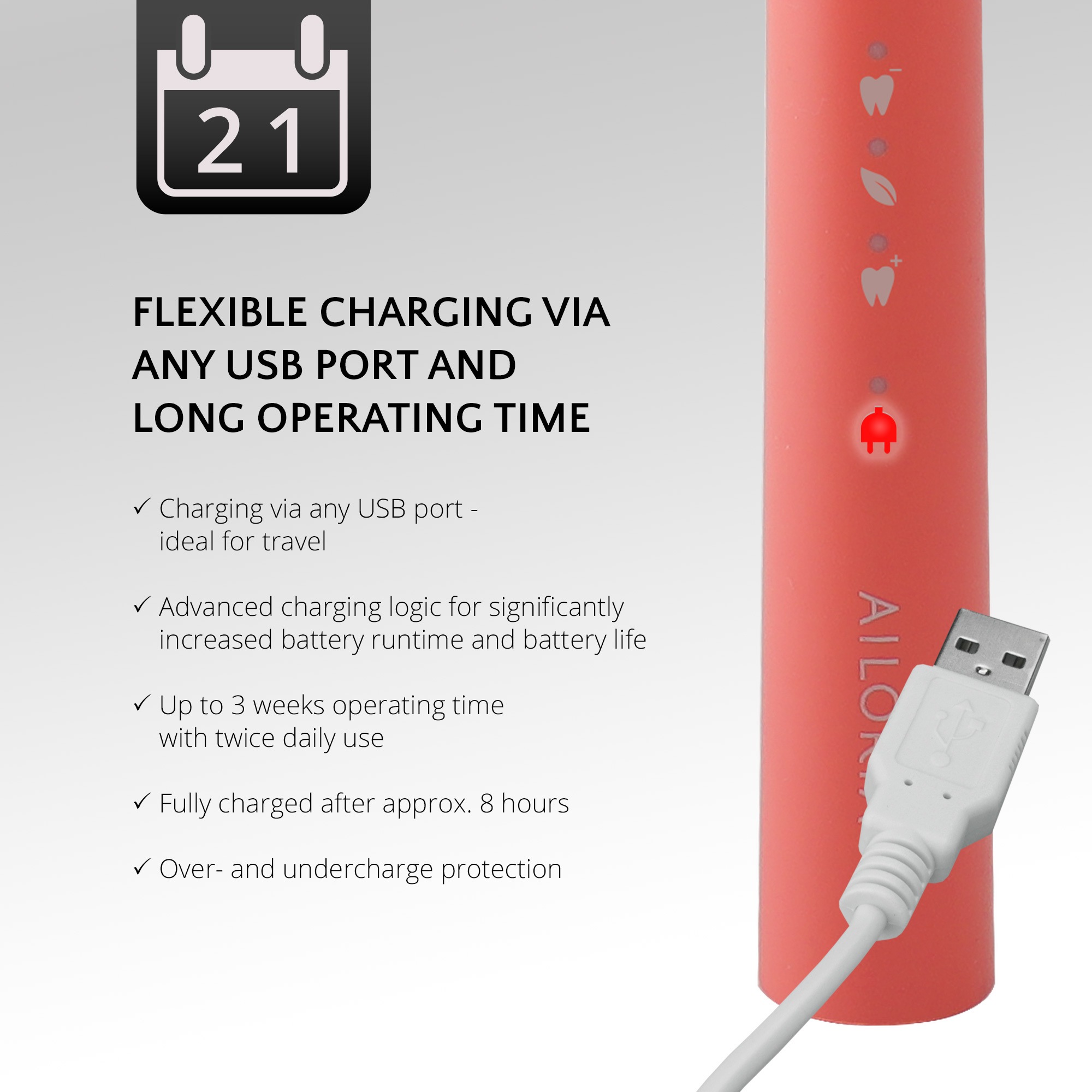 AILORIA Schallzahnbürste »USB-Schallzahnbürste PRO SMILE SET«