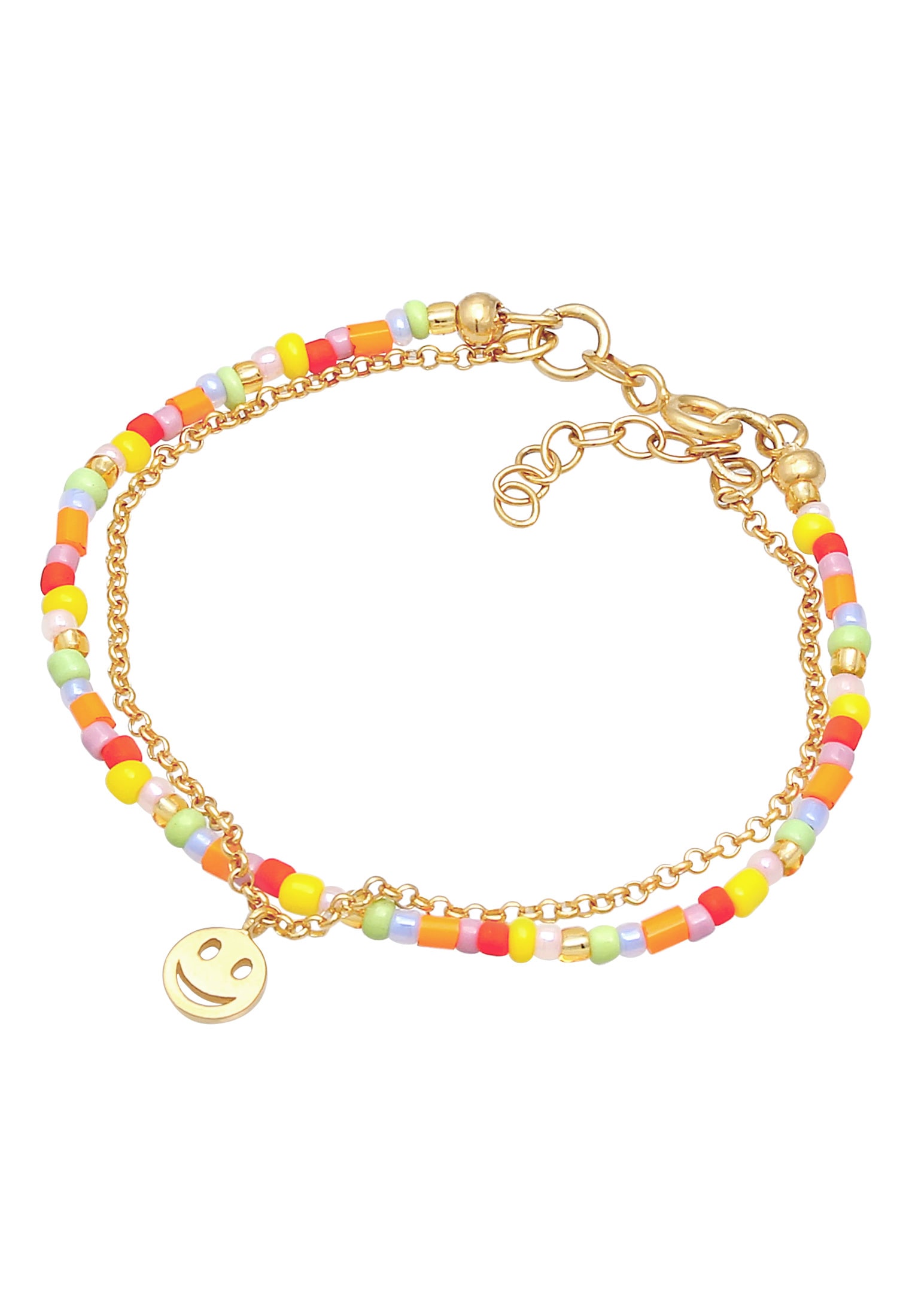 Elli Armkette »Armband Kids Layer Smiling Beads Bunt 925 Silber vergoldet«