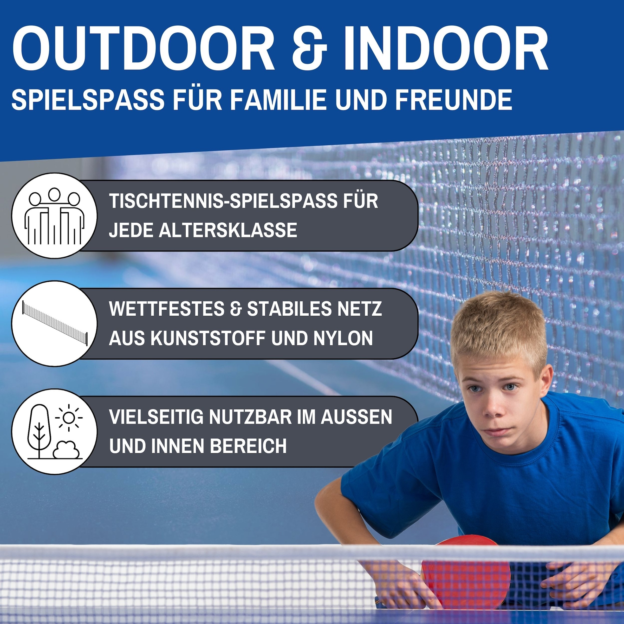 L.A. Sports Tischtennisnetz »Netzgarnitur wetterfest geeignet für Plattenstärke bis 4,9 cm«, (Set, mit Pfosten, Netz, Spannkette und Netzlehre), Höhenverstellbar mit Drehmechanismus