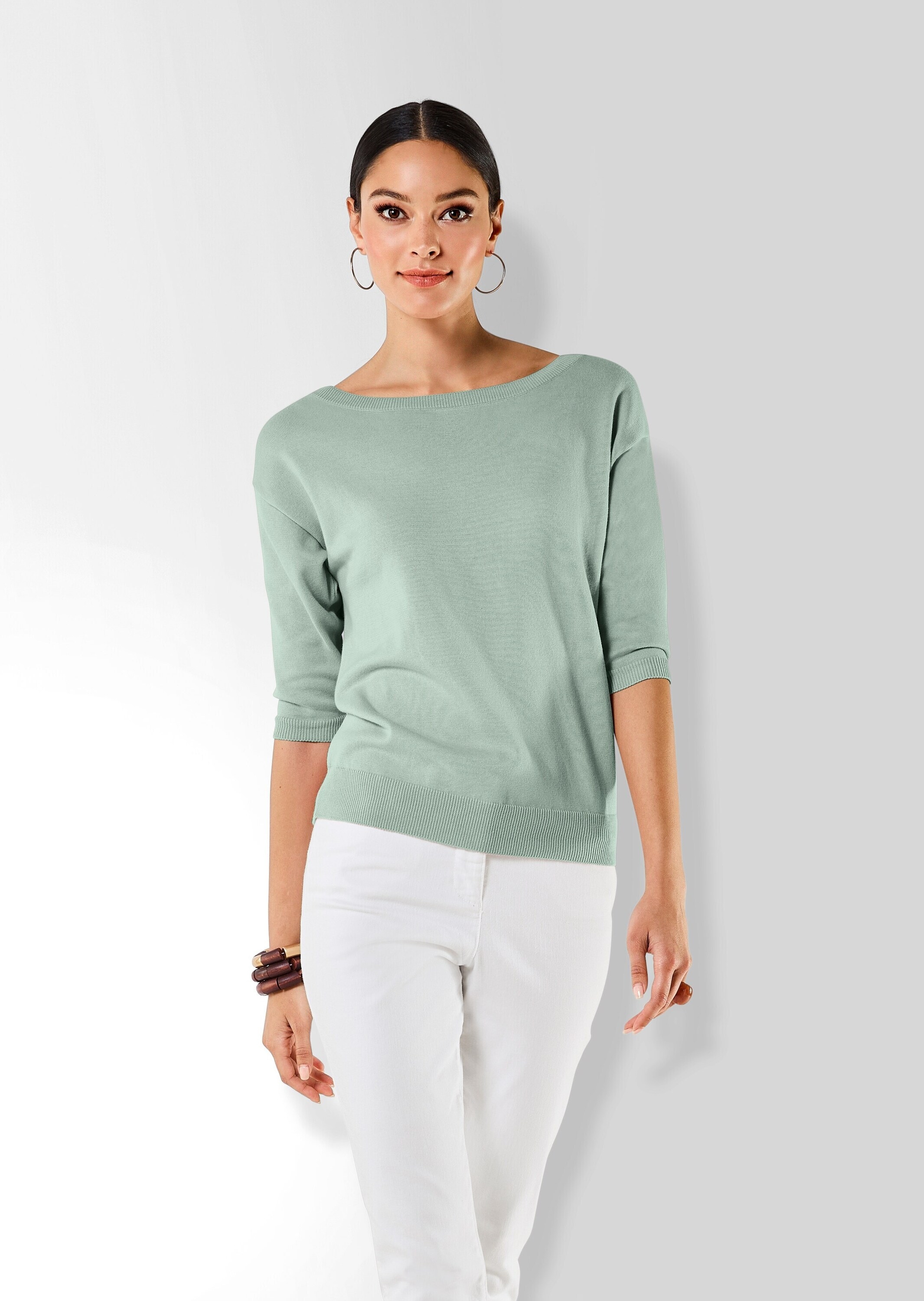 MADELEINE Longpullover »Strickpullover Sommerlicher Baumwollpullover mit 3/4-Ärmeln« Legere Kurzform