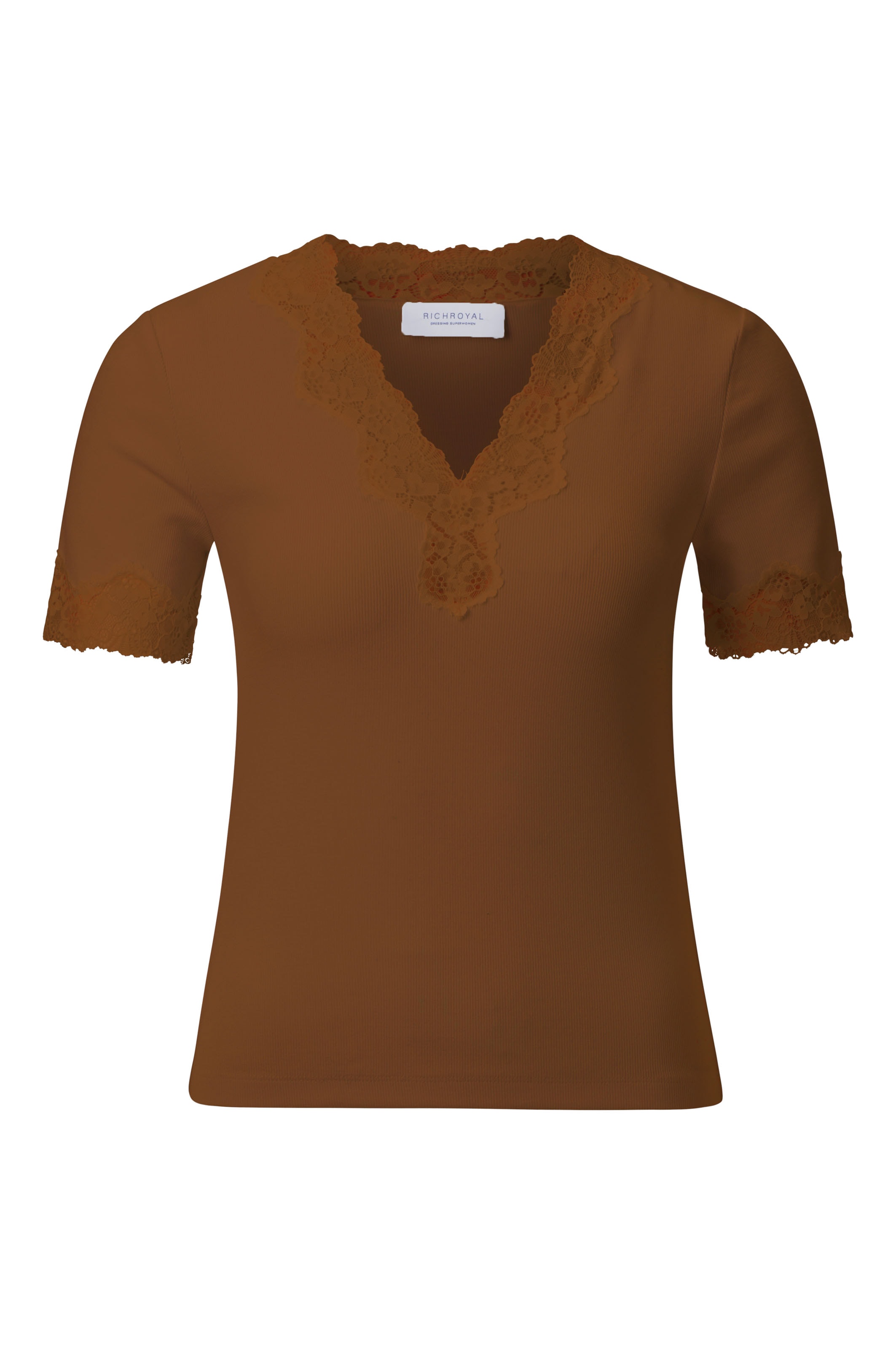 RICHROYAL V-Shirt mit Spitzenabschlüssen am Ausschnitt und Ärmel
