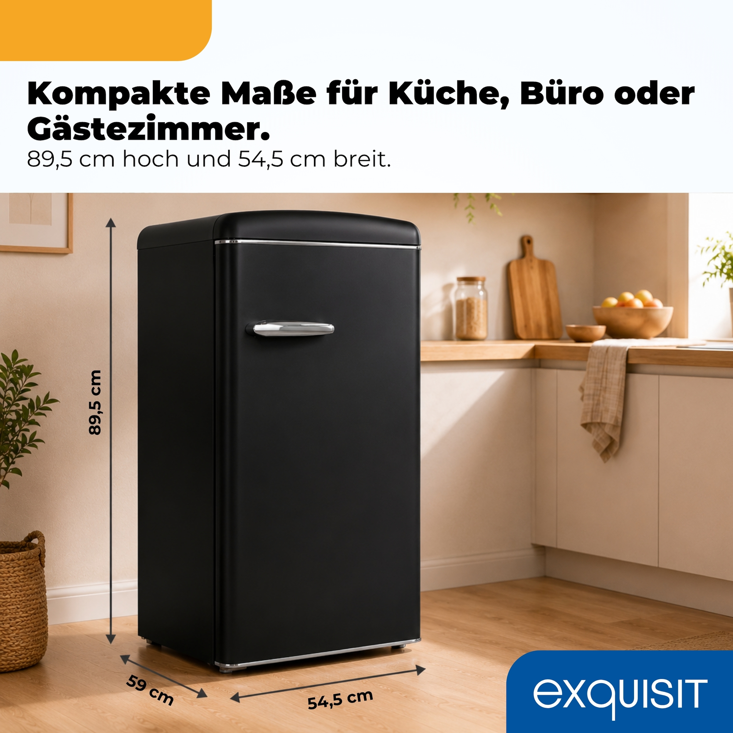 exquisit »RKS120-V-H-160C mattschwarz« 89,5 cm hoch 54,5 cm breit LED-Beleuchtung, verstellbare Glasböden, Retro-Design