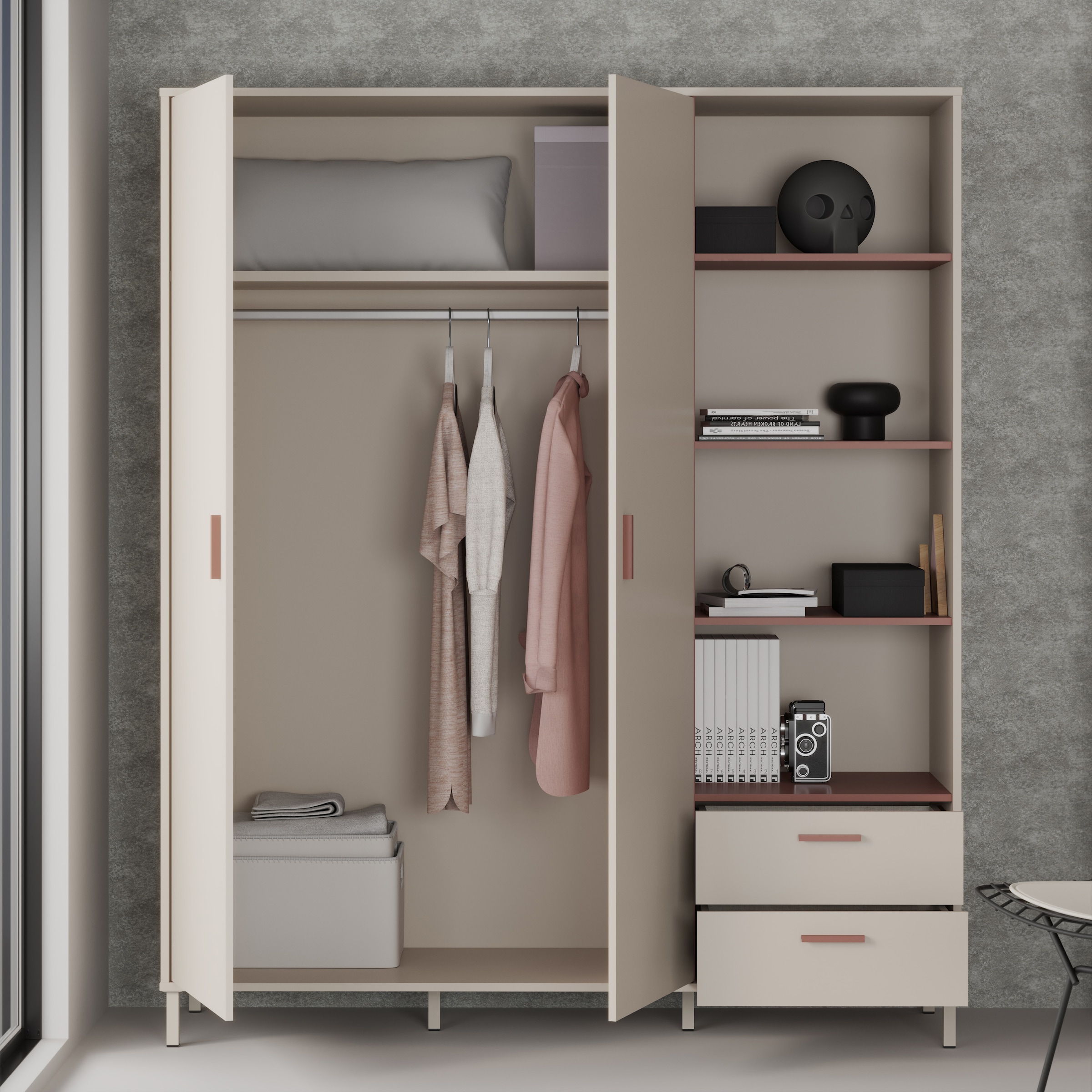 FORTE Kleiderschrank »Milles« trendiges Dekor, Vollauszug Schubkästen, Metallbeine