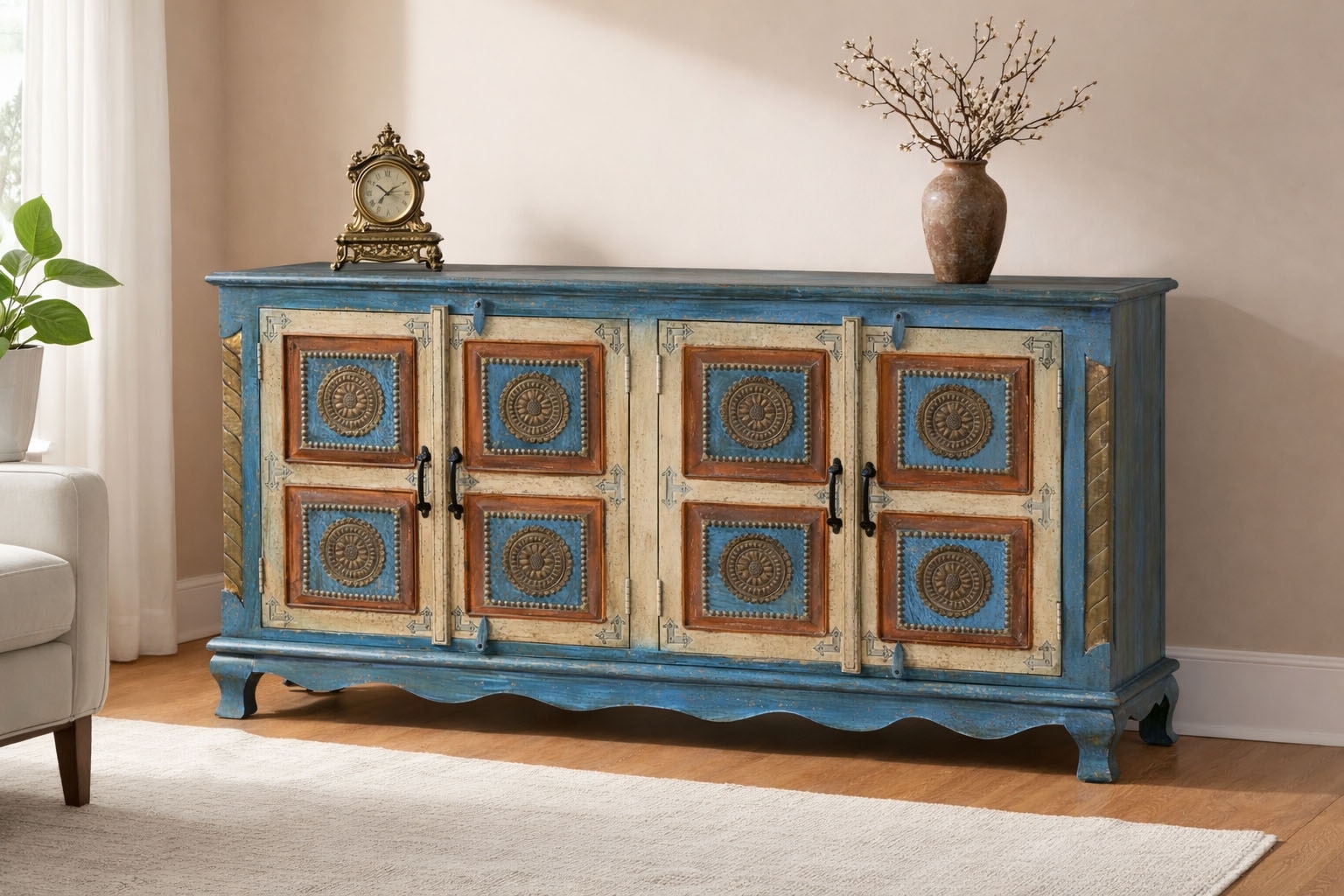 OTTO home Sideboard »Mahar« mit aufwendiger Schnitzerei, handgefertigt, Unika-Möbel, Breite 160 cm