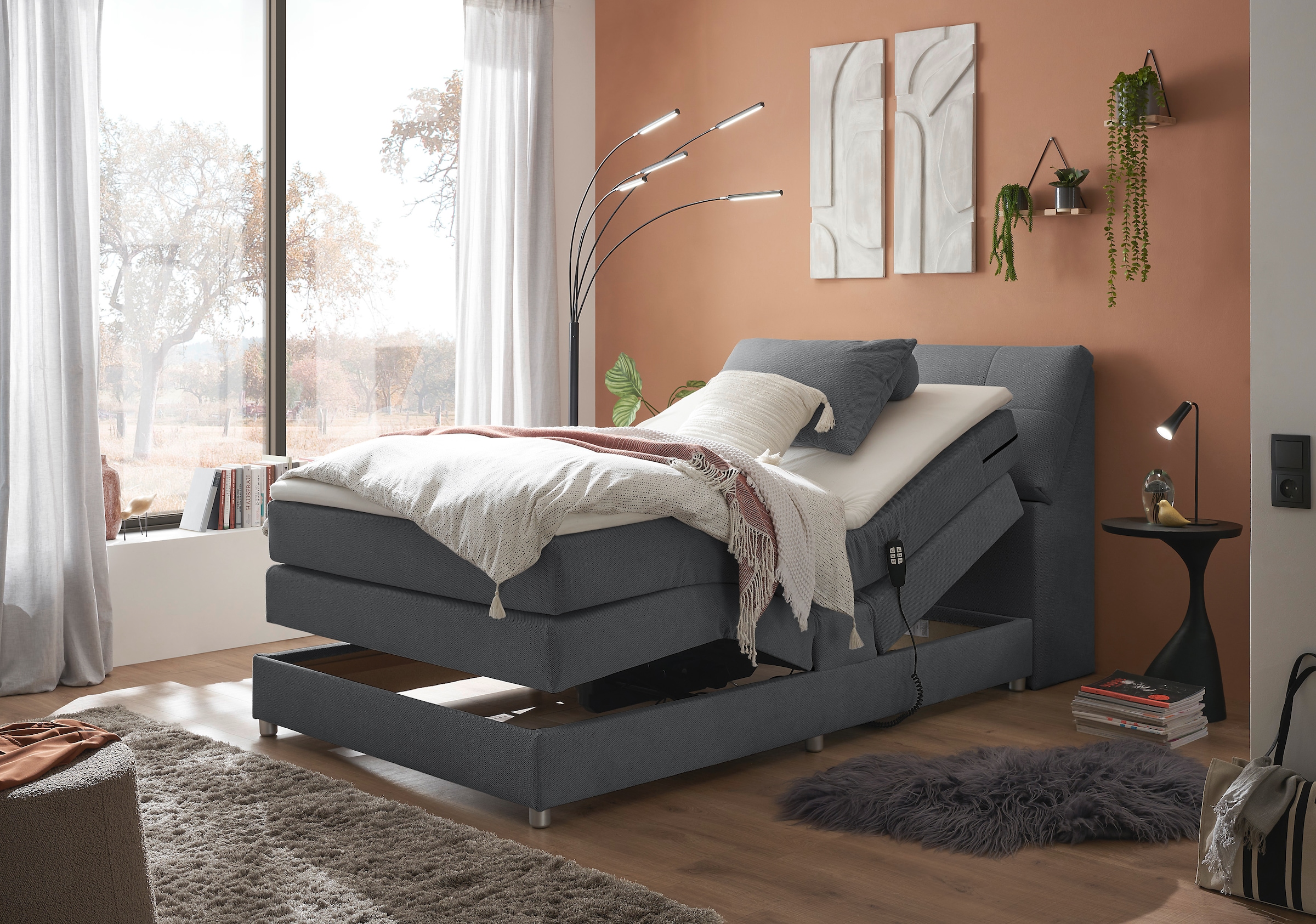 ED EXCITING DESIGN Boxspringbett »Toulouse«, inkl. Motor, inkl. Stauraum im Kopfteil