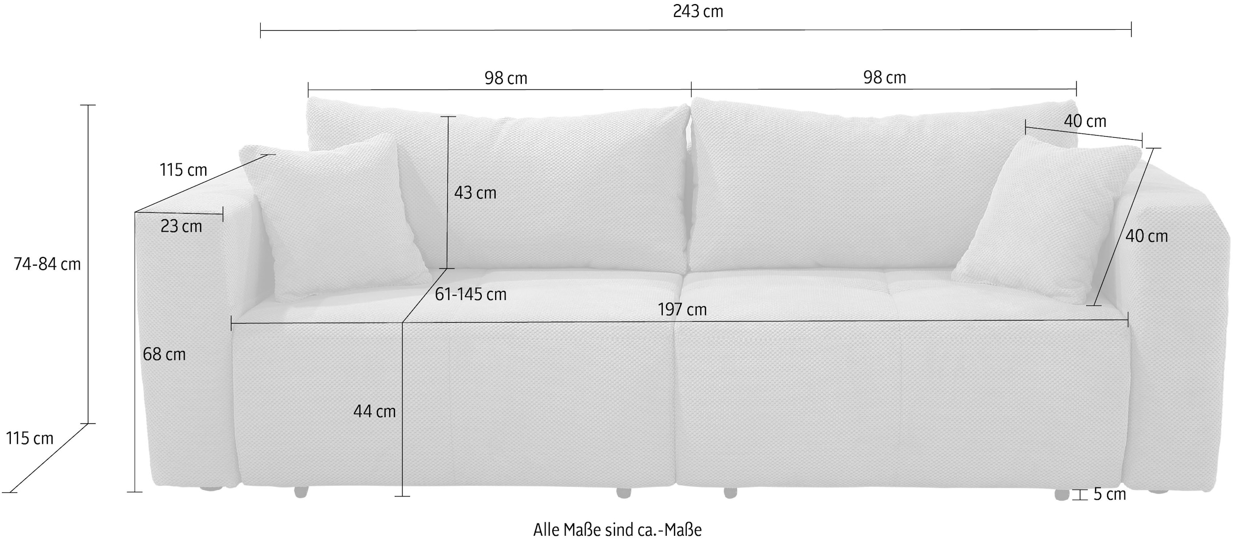 Jockenhöfer Gruppe Big-Sofa »Relax«, Gästebettfunktion, Bettkasten, Sitzelemente einzeln ausziehbar