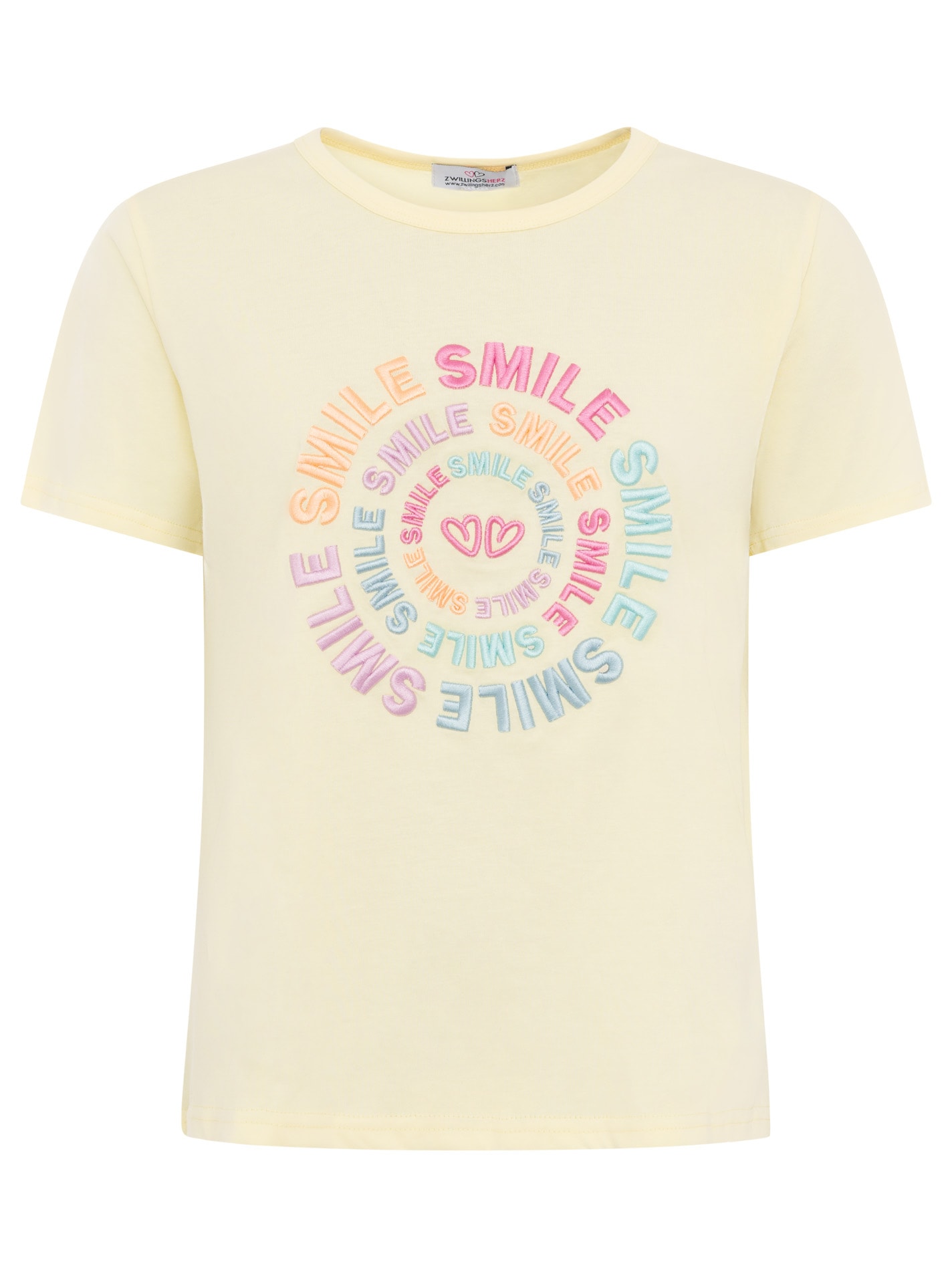 Zwillingsherz T-Shirt »"Smile"« Farbenfrohe runde Stickerei, Rundhals, kurzarm