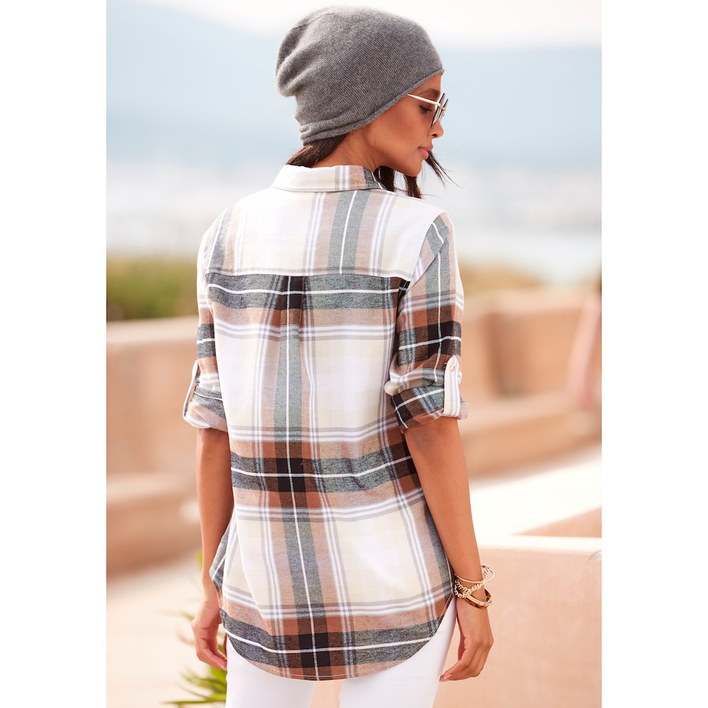 Buffalo Karobluse, aus weichem Flanell mit Blusenkragen, Flanellhemd, Damenbluse