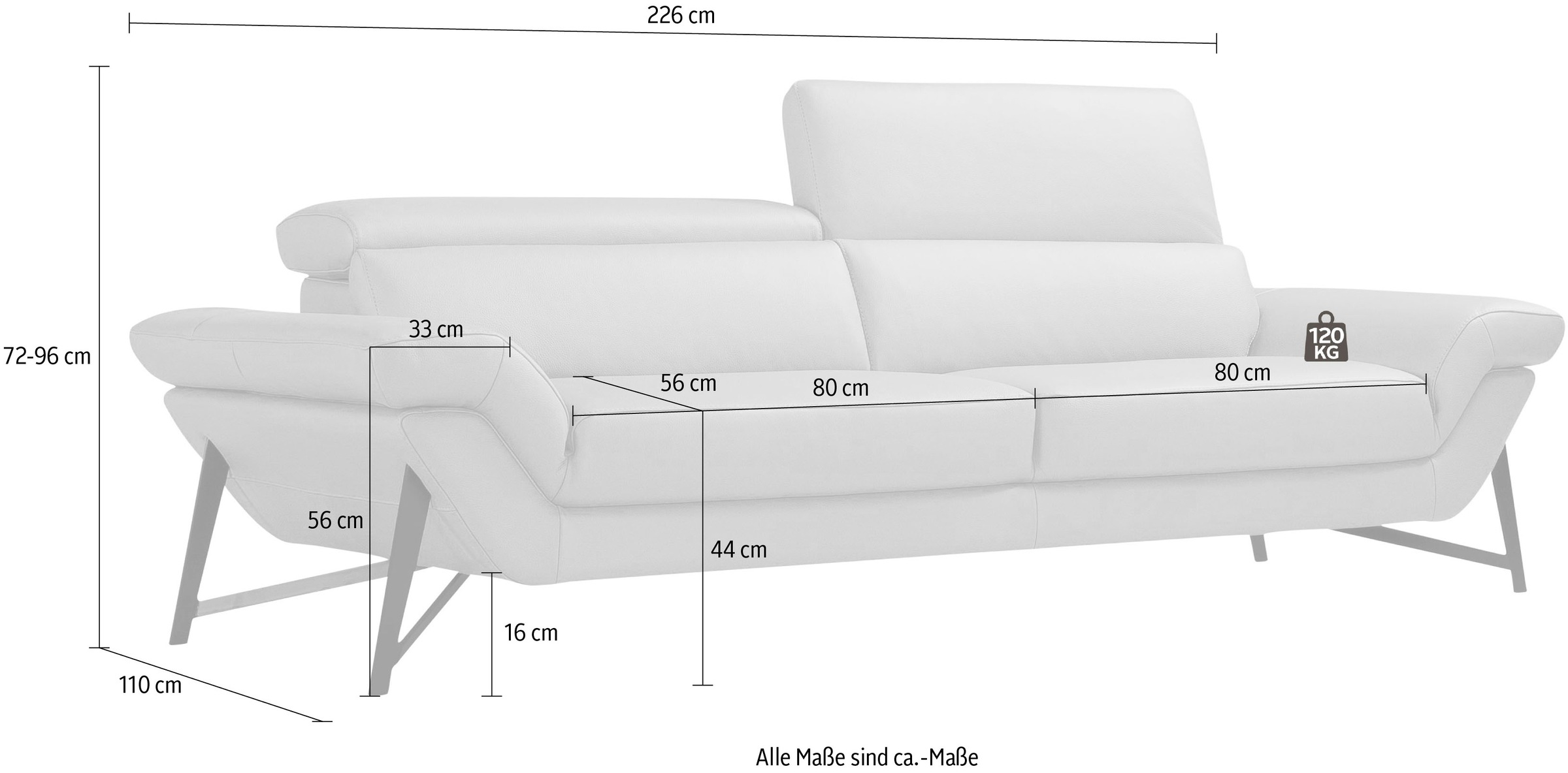 Egoitaliano 2,5-Sitzer »Narcisa, Designsofa, tolle Verarbeitungsdetails, hoher Sitzkomfort«, mit verstellbaren Kopfstützen