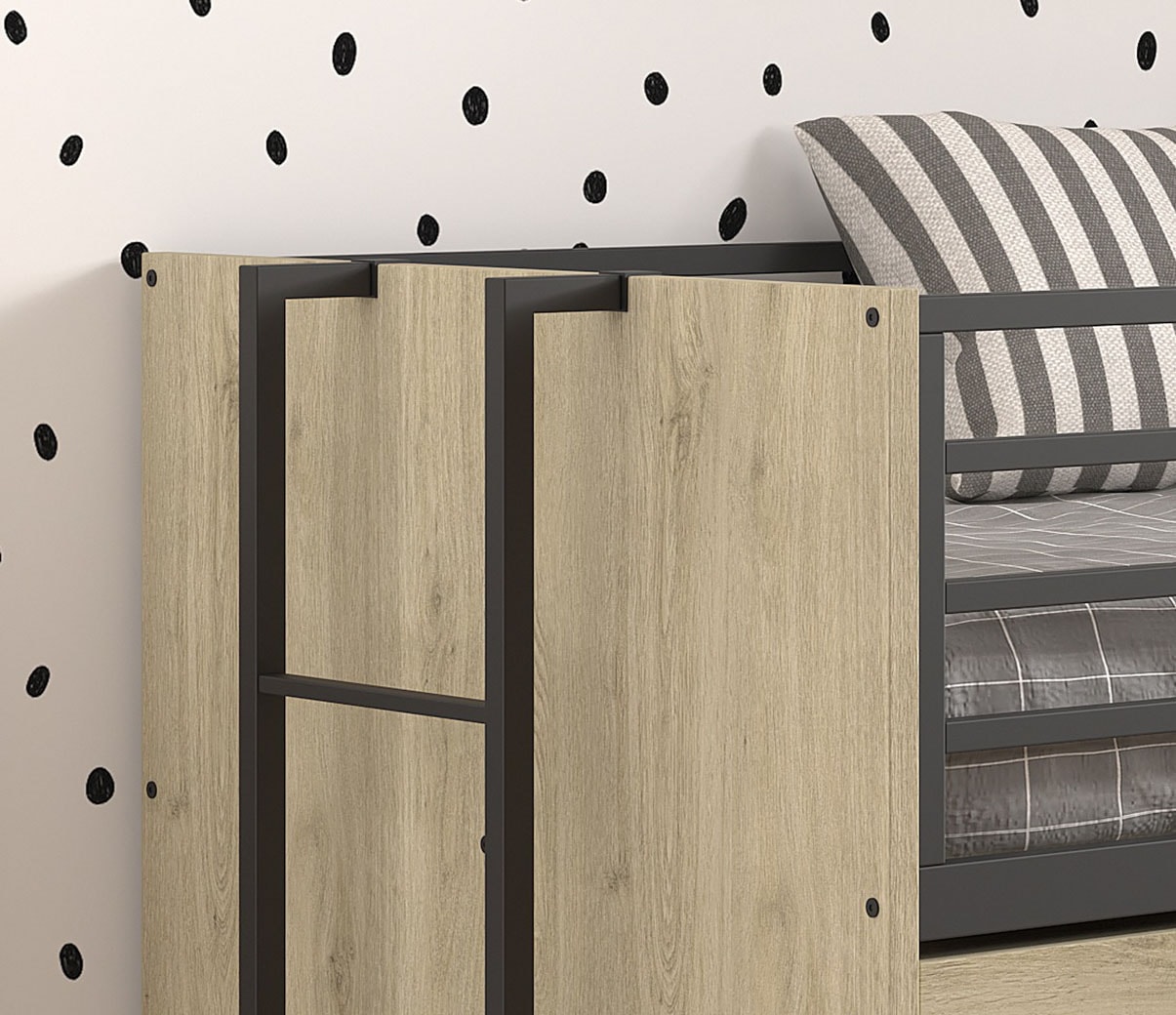 Home affaire Etagenbett »praktisches Etagenbett mit viel Funktion, 2 Dekore zur Wahl«, (B/H/T ca. 219x114x98cm, Metall Leiter und Absturzschutz in schwarz), für kleine Räume, 2 Liegefl., Bettschublade, inkl. Schreibtisch