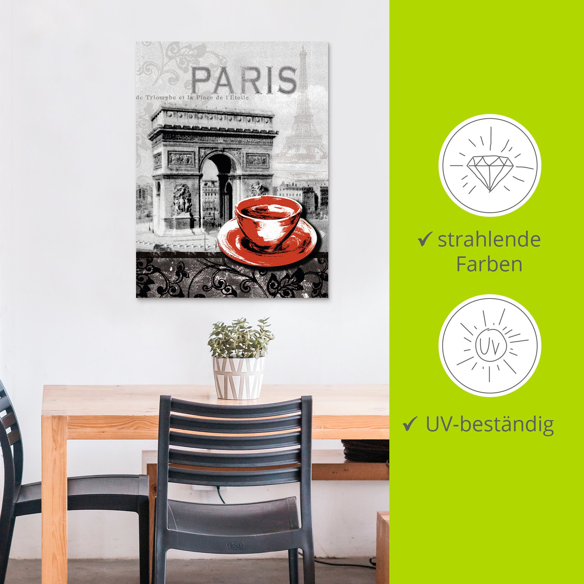 Artland Wandbild »Paris - Café au Lait - Milchkaffee«, Gebäude, (1 St.), als Alubild, Outdoorbild, Leinwandbild, Poster, Wandaufkleber