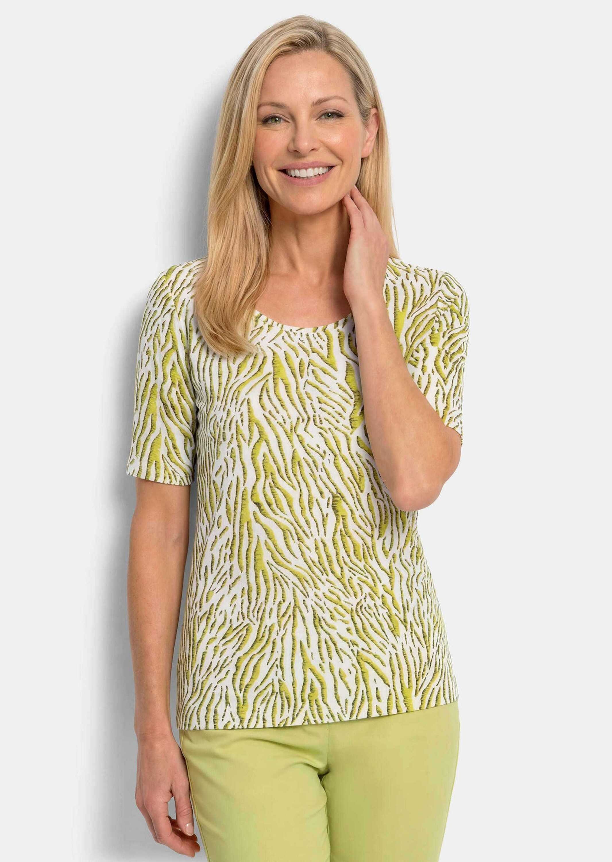 GOLDNER Kurzarmshirt »Kurzgröße Viskoseshirt mit Zebramuster« stretchbequemer Viskosejersey