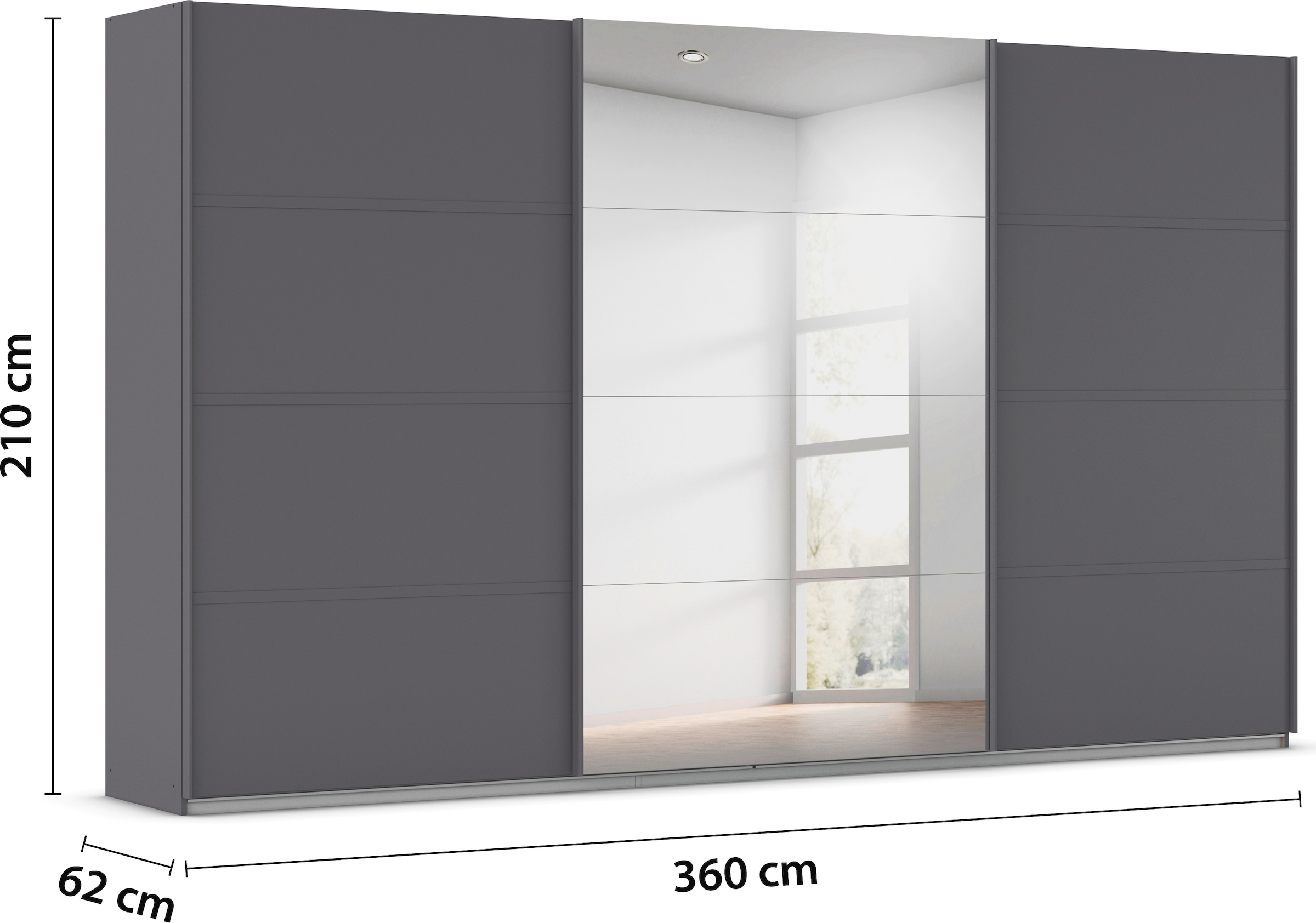 rauch Kleiderschrank »Schwebetürenschrank OTTO´s Choice Garderobe Schrank TOP ANGEBOT Avola«, (in 3 verschiedenen Ausstattungen BASIC/CLASSIC/PREMIUM inkl. Spiegel), mit eleganten Zierleisten in Chrom, Schwarz oder Weiß MADE IN GERMANY
