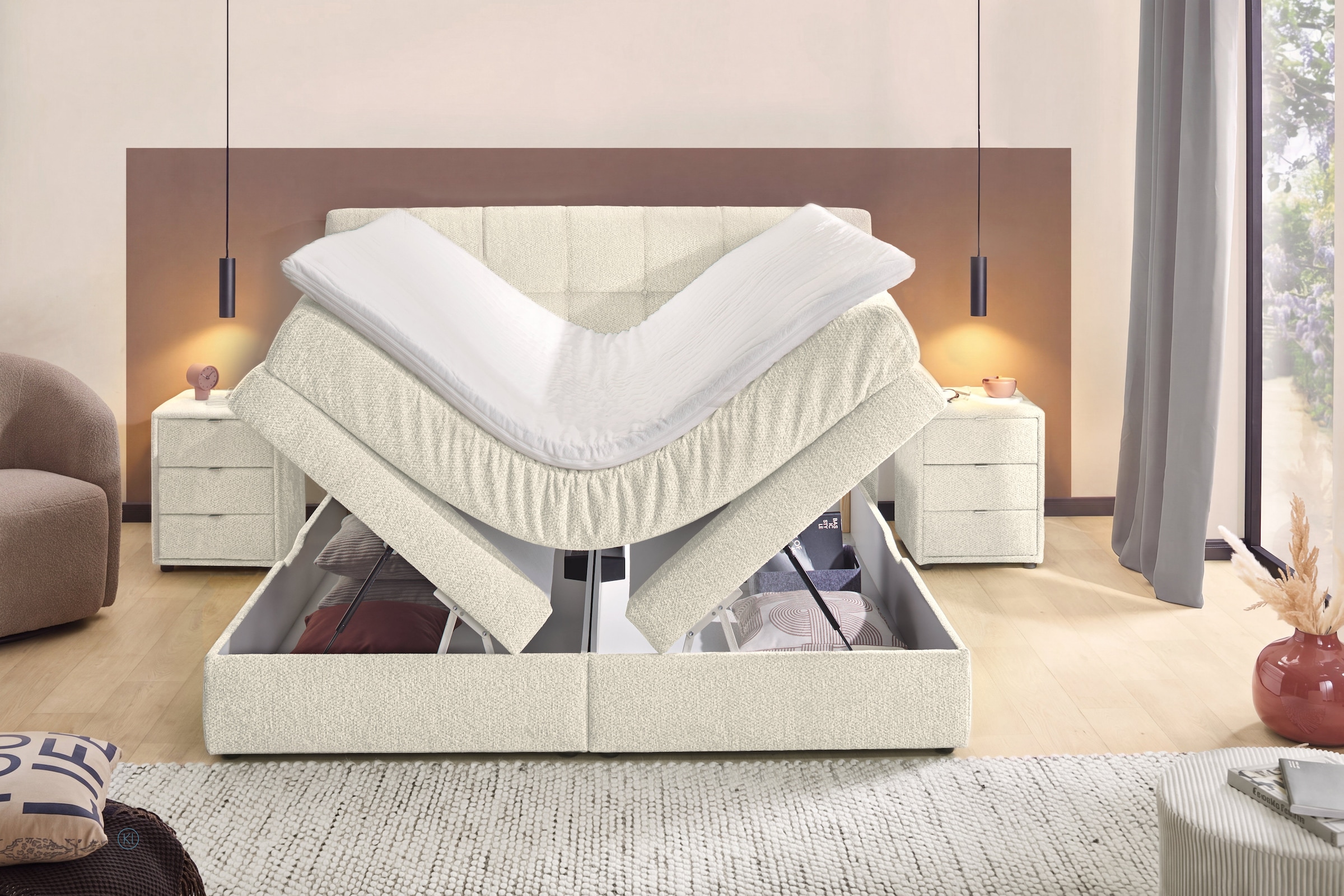 Jockenhöfer Gruppe Boxspringbett »AMY in Chenille, erhältlich in den Breiten 180cm & 200cm« mit Bettkasten und Topper