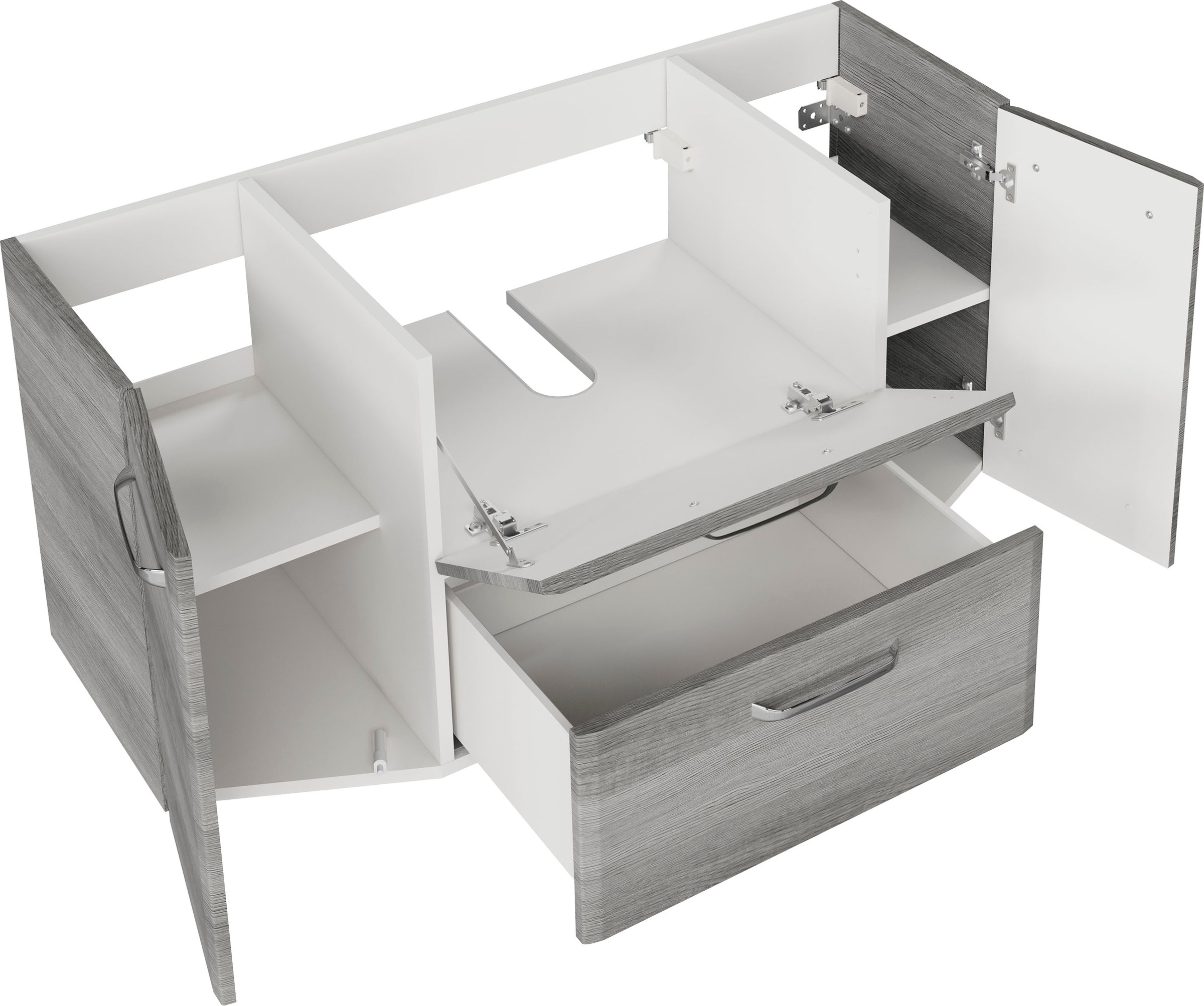 Saphir Badmöbel-Set »Quickset 2-teilig, Mineralmarmor-Waschtisch mit LED-Spiegelschrank«, (2 St.), Badezimmer Set inkl. Türdämpfer, 5 Türen, 1 Klappe, 1 Schublade