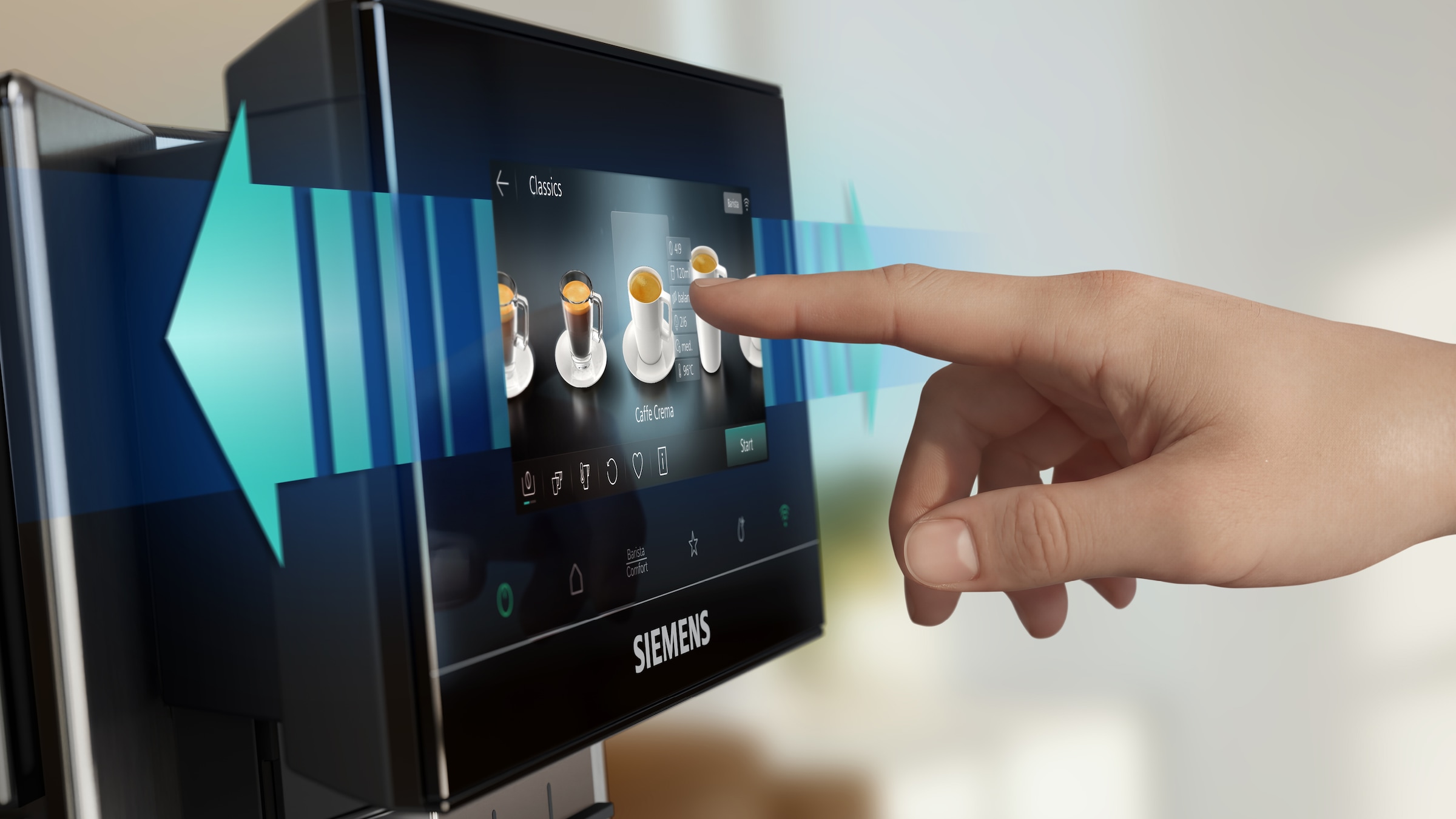 SIEMENS Kaffeevollautomat »EQ900 TQ923EZ3, autom. Reinigung, 41 versch. Getränke, XL-Getränke« farbiges 6.8'' TFT-Display, individuelle Aromaeinstellung, Edelstahl