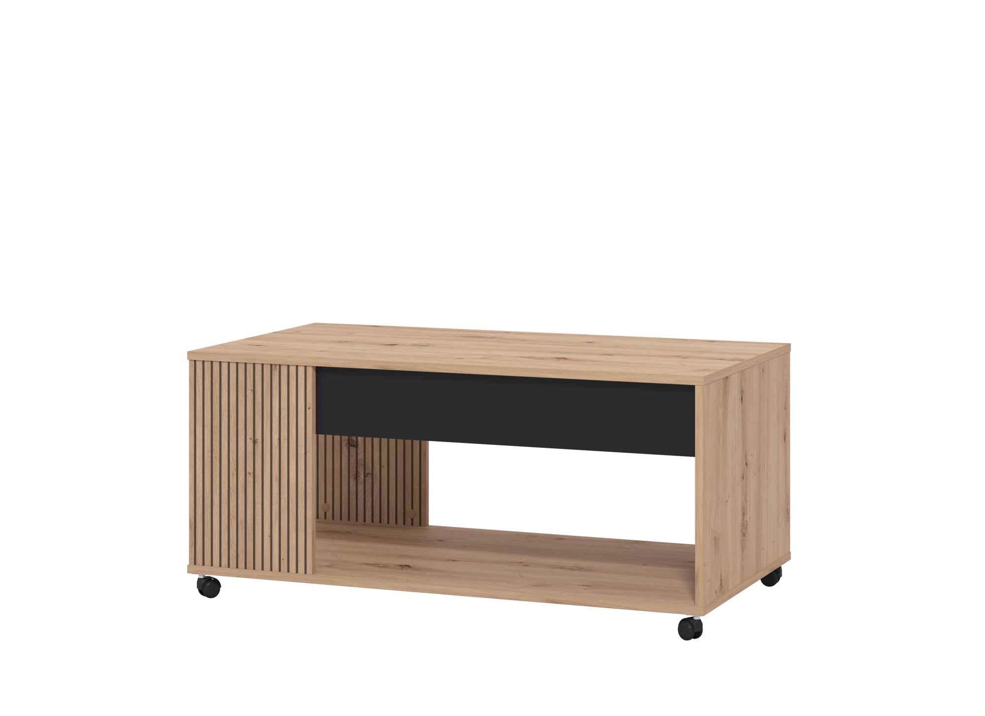 Home affaire Couchtisch »Mayenne Kaffeetisch, 101 cm, rechteckig, modern design, mit rollen«, mit Schublade, mit dekorativen schwarzen Streifen, in Artisan Eiche