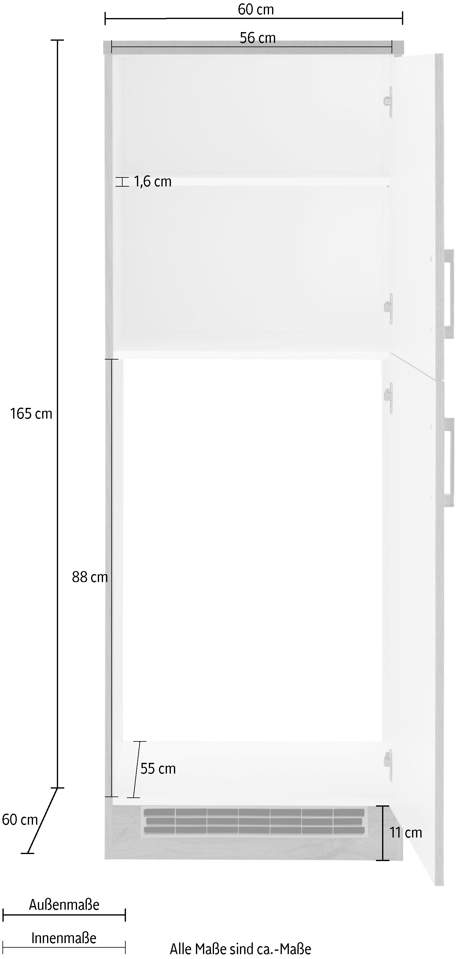 KOCHSTATION Kühlumbauschrank »KS-Colmar«, 60 cm breit, 165 cm hoch, geeignet für Einbaukühlschrank 88 cm Nische