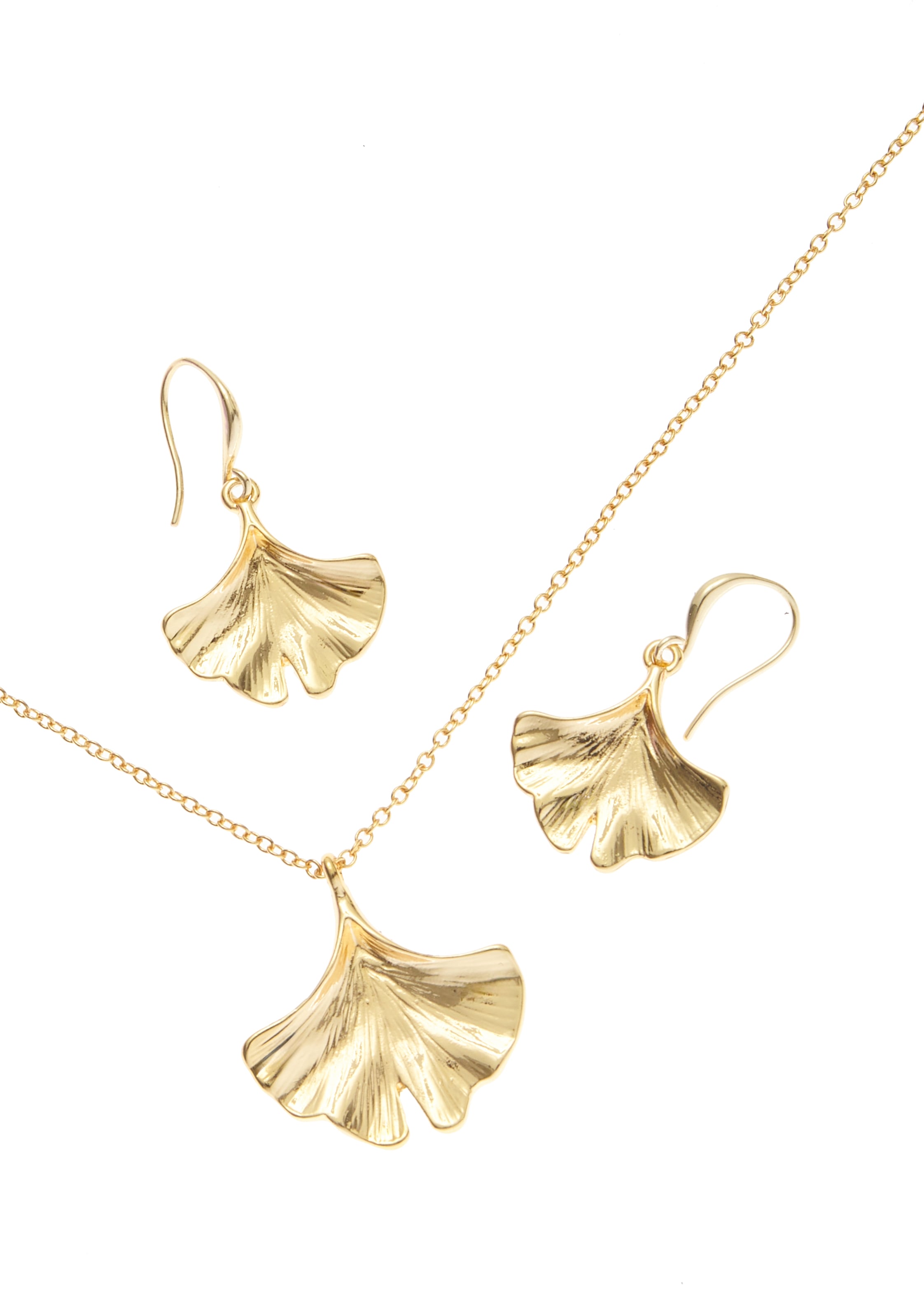 LASCANA Ohrring und Ketten Set, 2-teiliges Set aus Halskette und Ohrringe, Ginkgo Anhänger