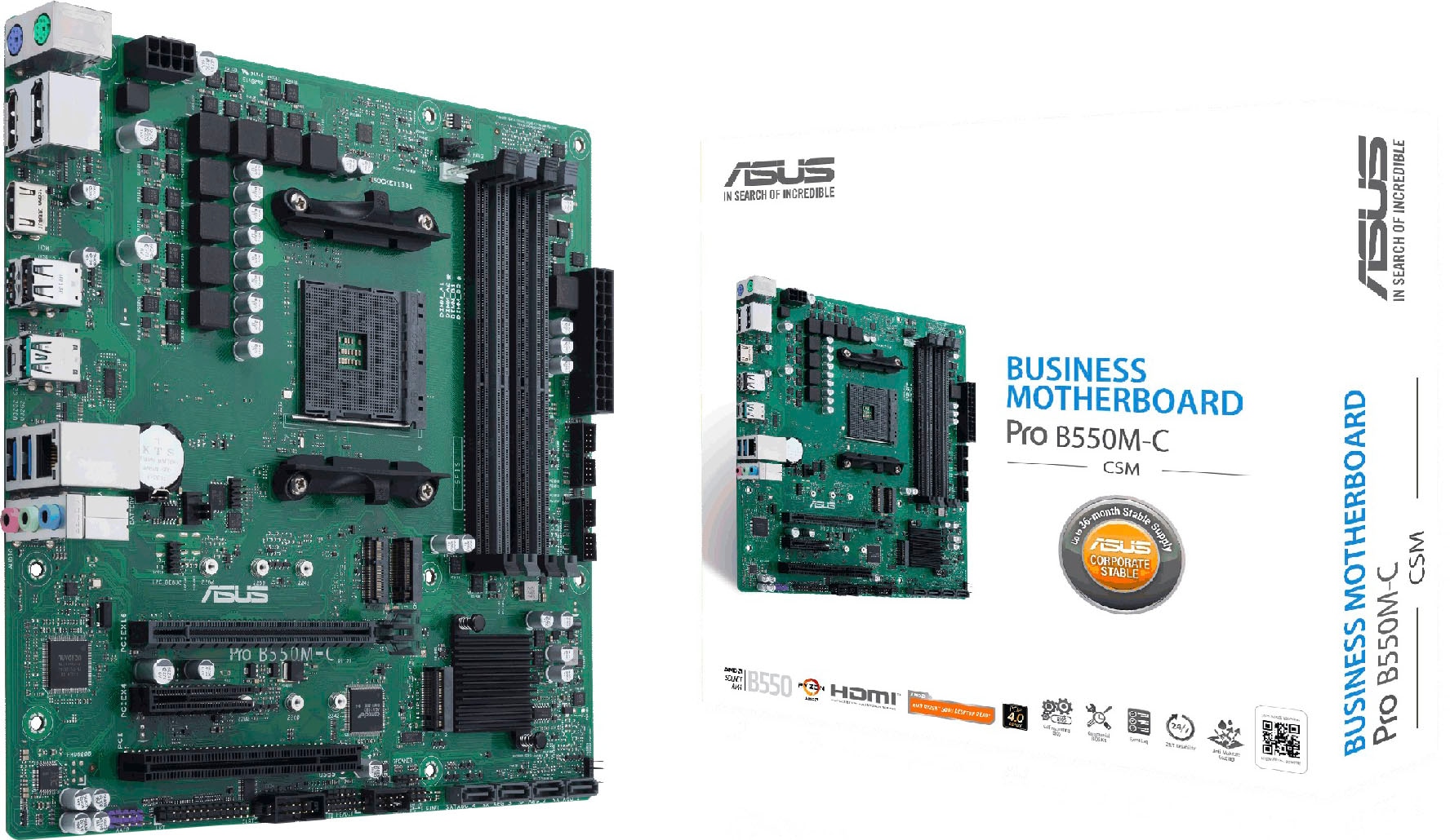 Mainboard »B550M-C/CSM«, B550, Ryzen AM4, Micro-ATX, 2x M.2, PCIe 4.0, 1Gbit/s Ethernet