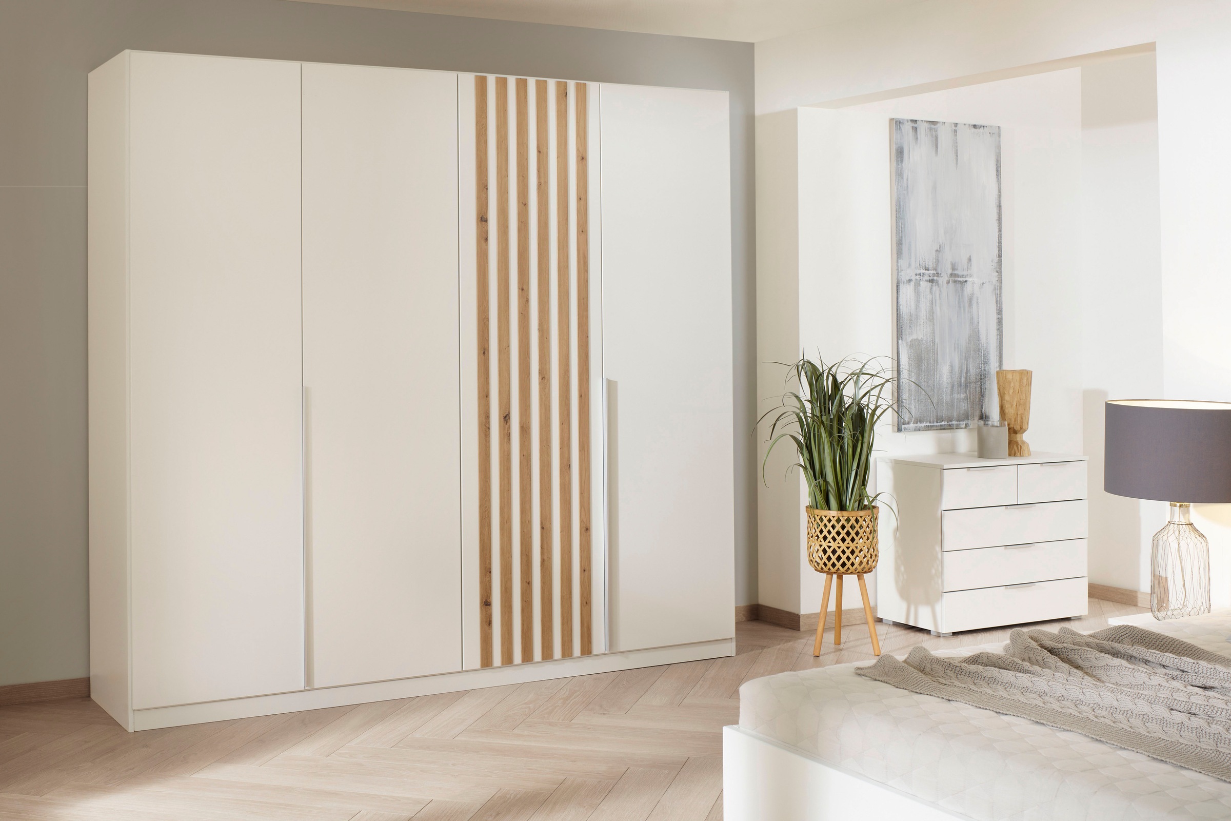 rauch Drehtürenschrank »Kleiderschrank Schrank Garderobe Garderobenschrank LAMELLA«, elegante Lamellen-Auflage in 3D Akustikpaneel Optik MADE IN GERMANY