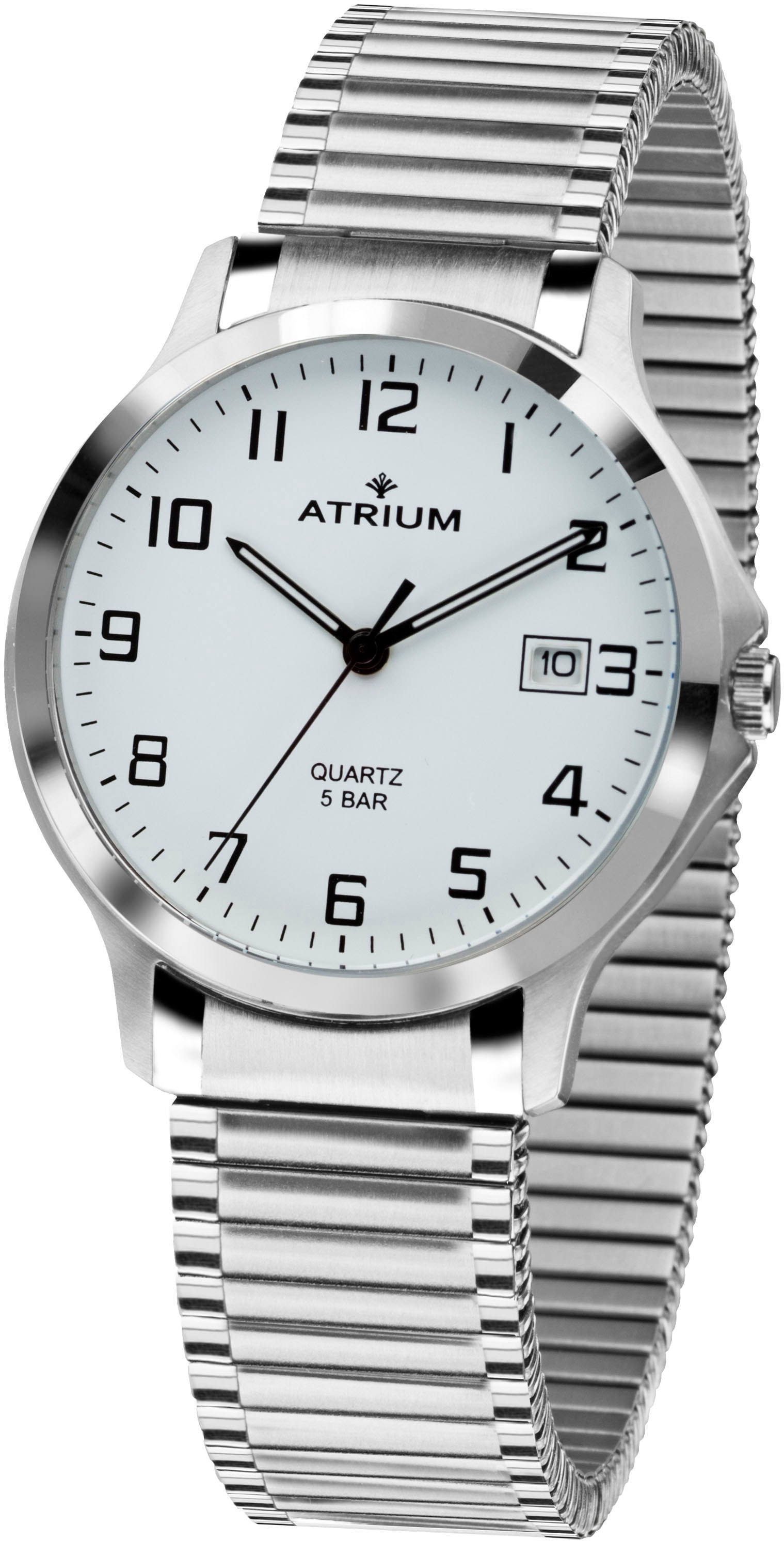 Atrium Quarzuhr, Armbanduhr, Herrenuhr,Damenuhr,Datum,Flexband,Zugband,Edelstahlarmband