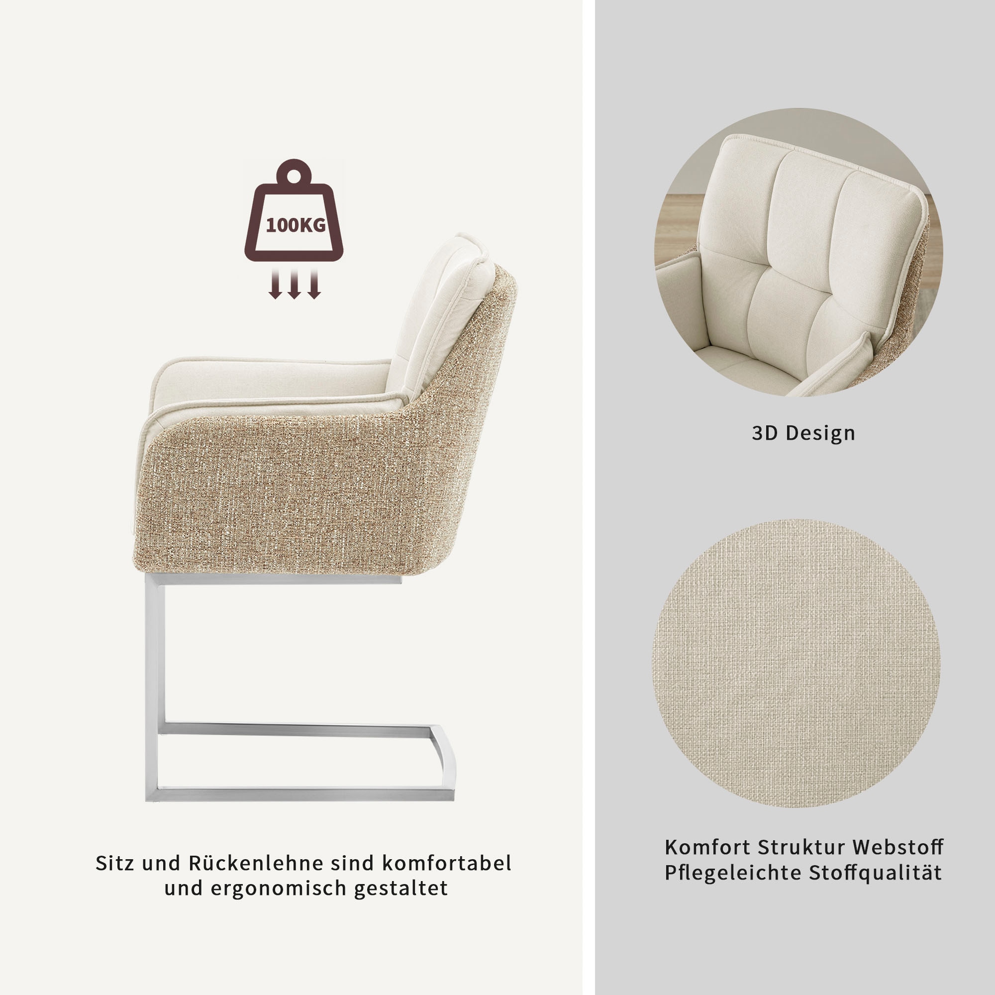 PLACES OF STYLE Esszimmerstuhl »Durham, TOPSELLER!, OTTOs Choice« () 2er-Set in modernem Design, Sitz und Rücken gepolstert