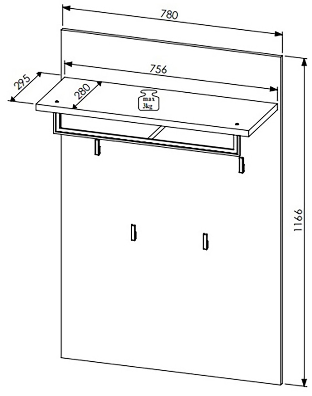 Innostyle Garderobenpaneel »BARI Graderobenpaneel, BxHxT 40x158x30 cm«, (1 St.), 2 Ablageboden, 1 Kleiderstange, 4 Haken