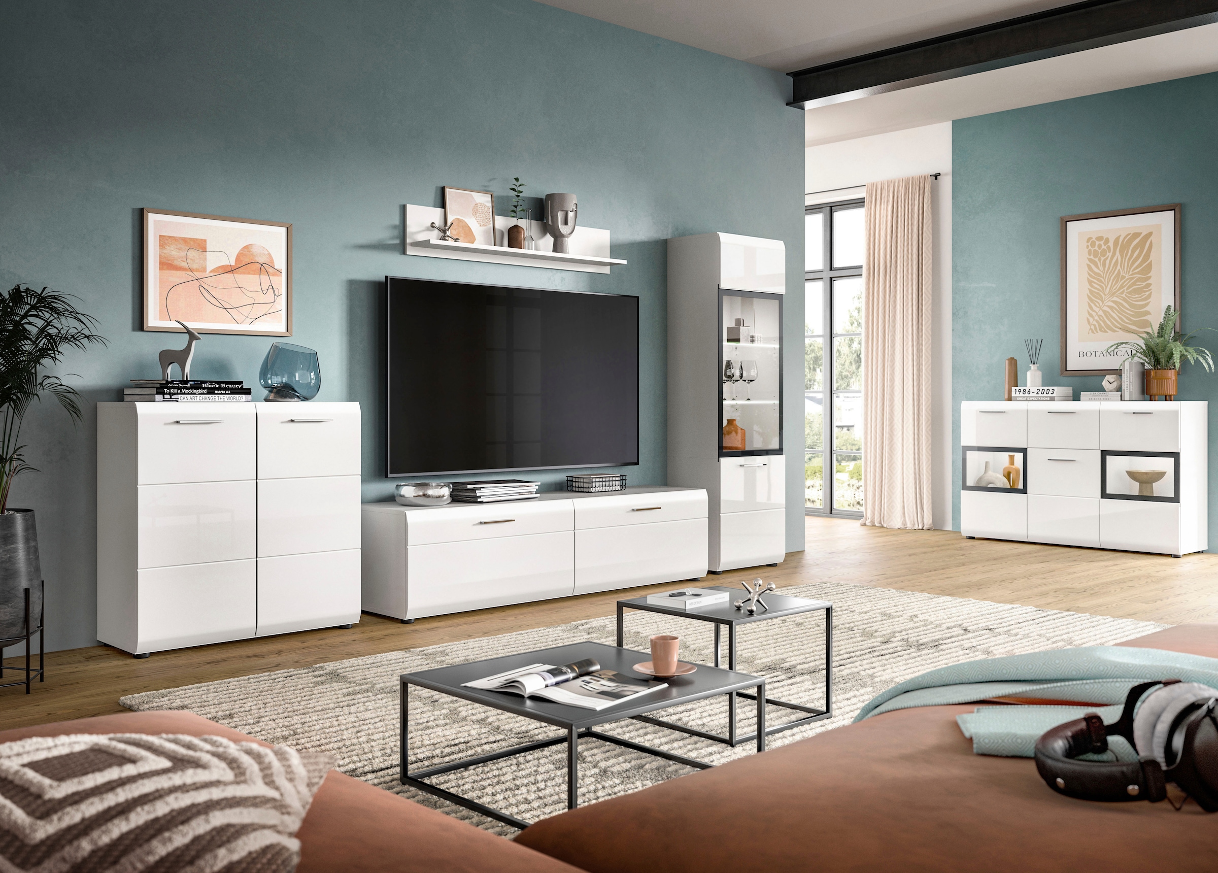 Home affaire Sideboard »FLORENZ, hochwertige MDF-Front,Rillenfräsung,2 Glastüren,1 Schublade« 1 Stk. tlg. Sideboard, Anrichte, Wohnzimmerschrank