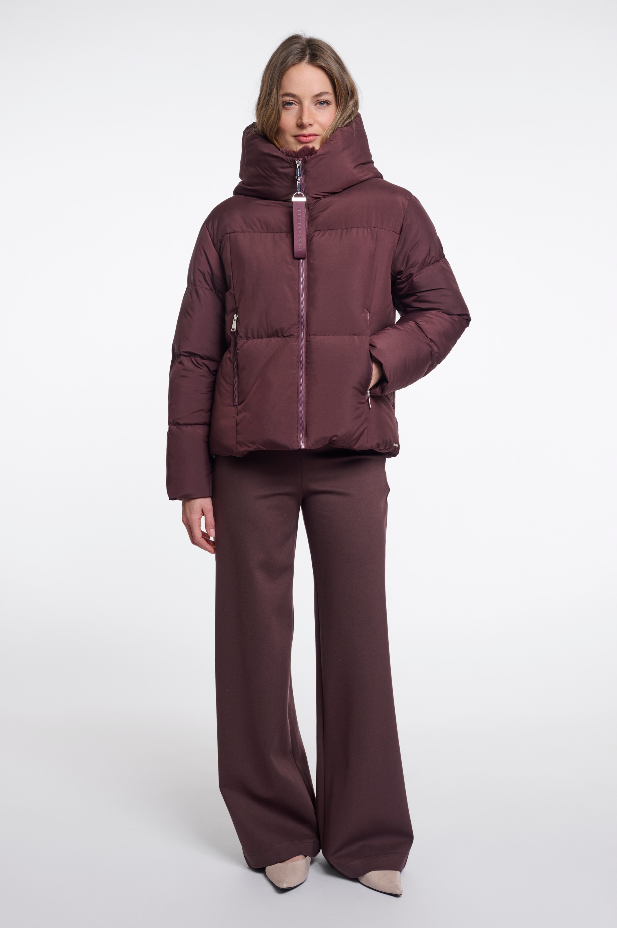 Rino & Pelle Steppmantel Kurze Steppjacke mit Kapuze und Fellimitat