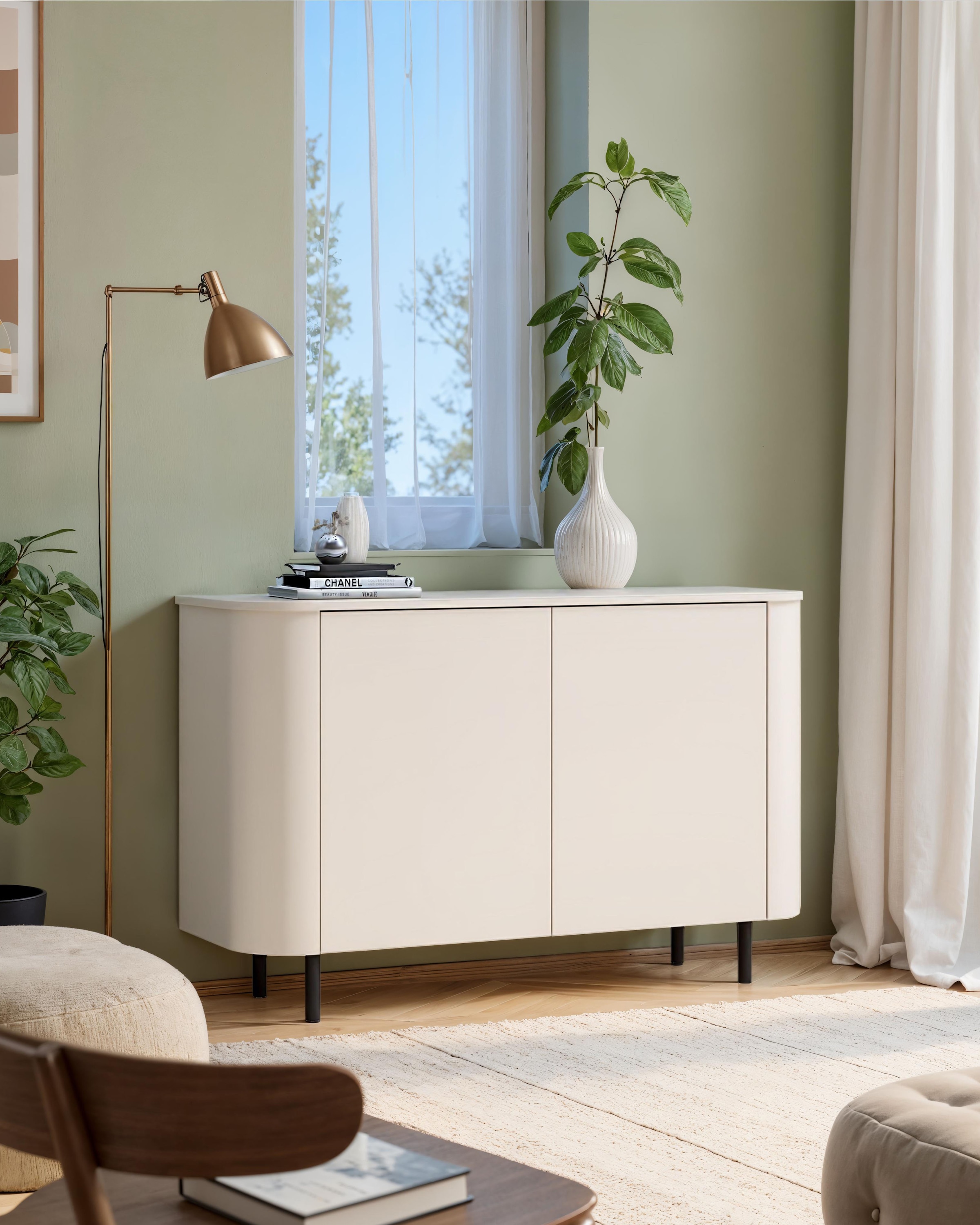 INOSIGN Sideboard »Lido, 131 cm breit, 2 Türen, Anrichte, Kommode, Stauraumschrank« Formgebogenes MDF, Stirnseiten mit Rundung, Push-to-open, Metallfüße