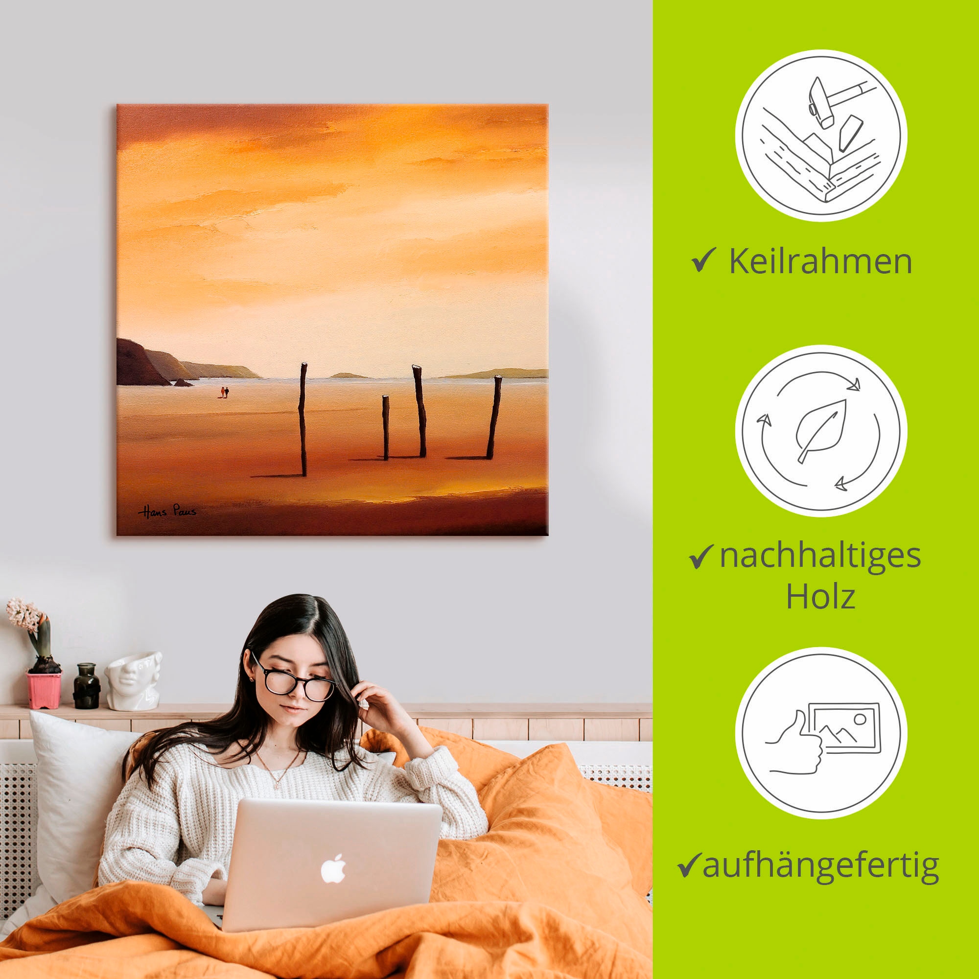 Artland Leinwandbild »Abend II« Strand 1 Stk. tlg. auf Keilrahmen gespannt