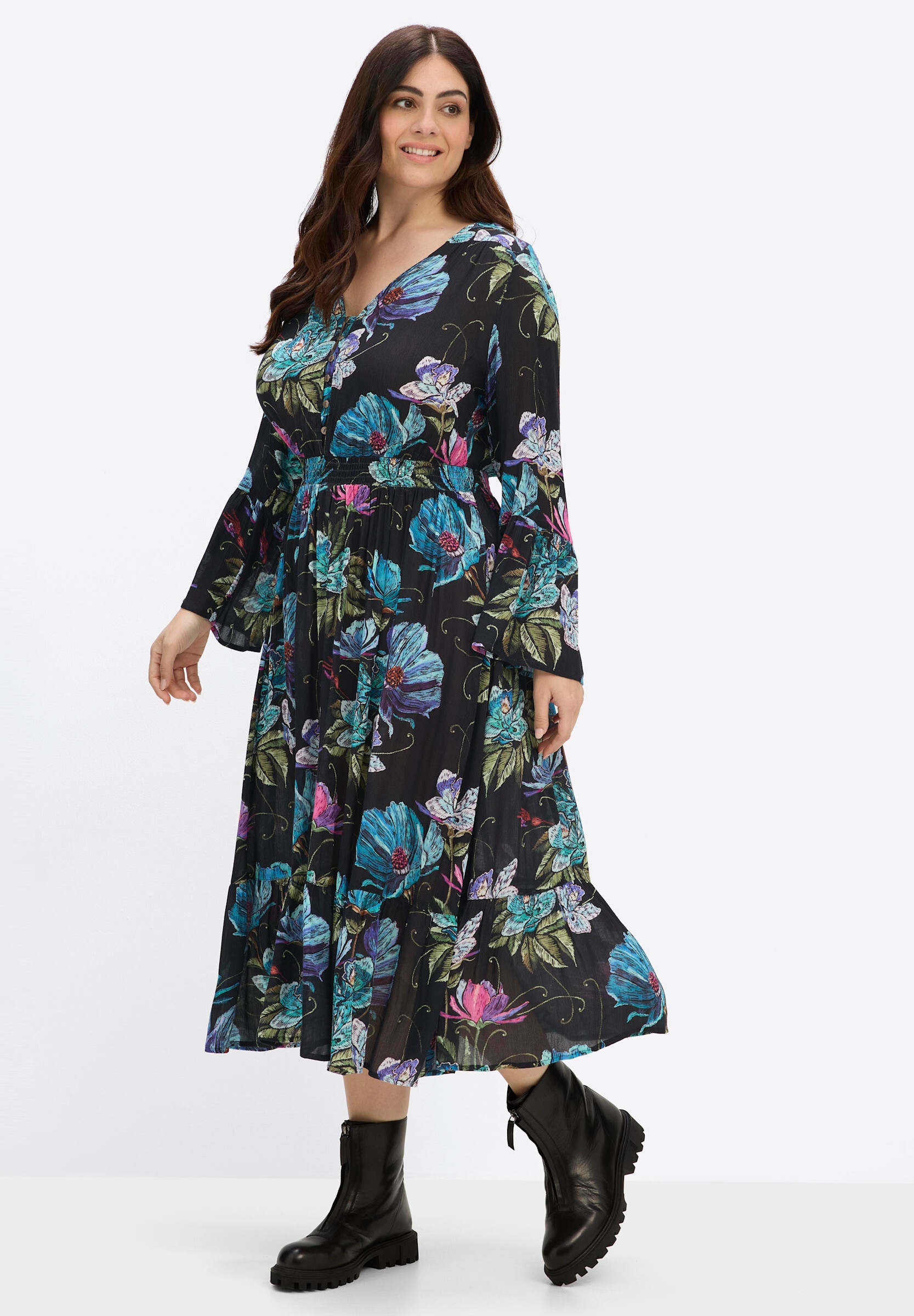 sheego by Joe Browns Maxikleid »Maxikleid Maxikleid mit Blumendruck« Ohne Tasche