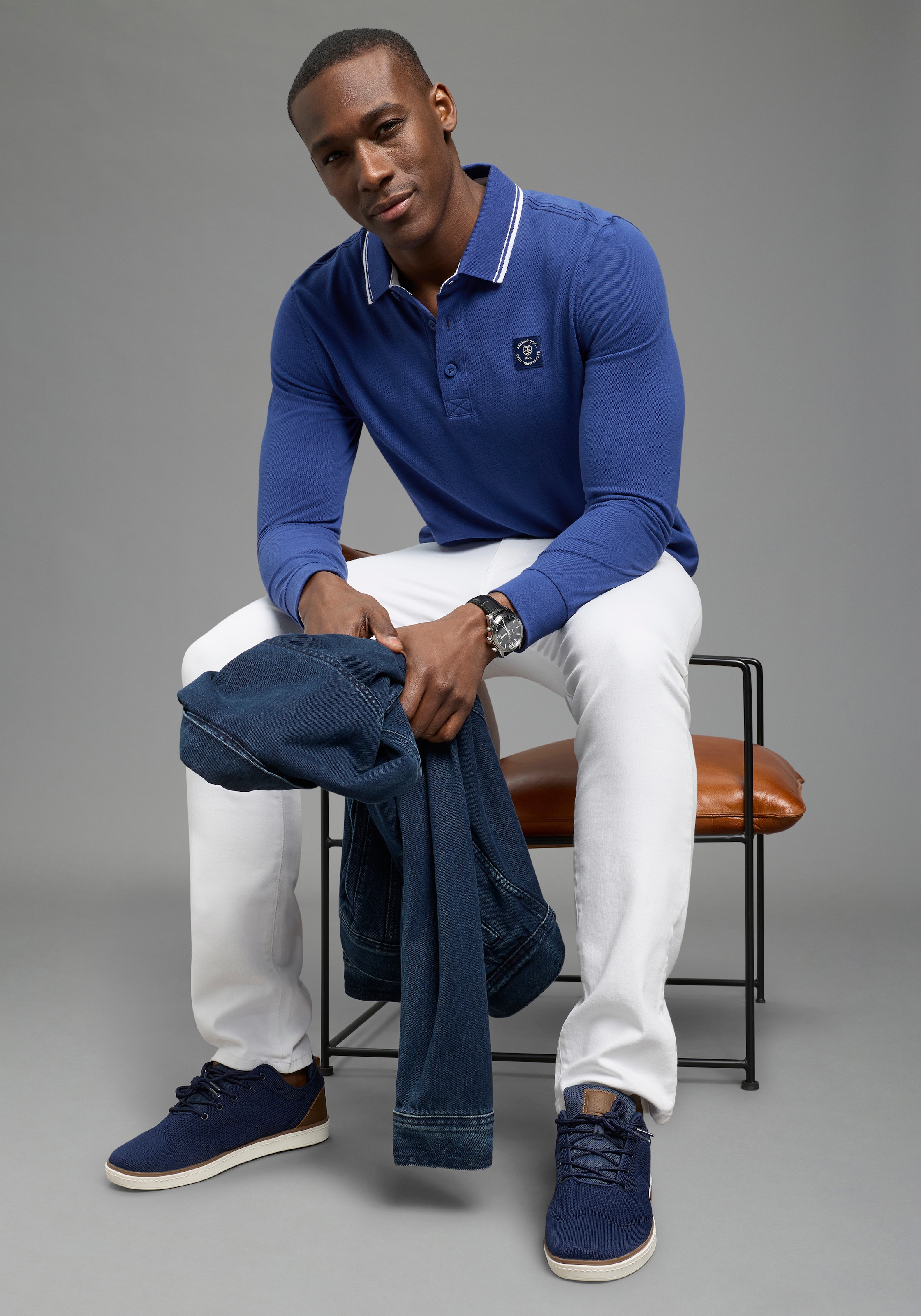 DELMAO Langarm-Poloshirt »Neue Kollektion!« schmale Passform, Langarm, unifarben, aus Piqué-Material